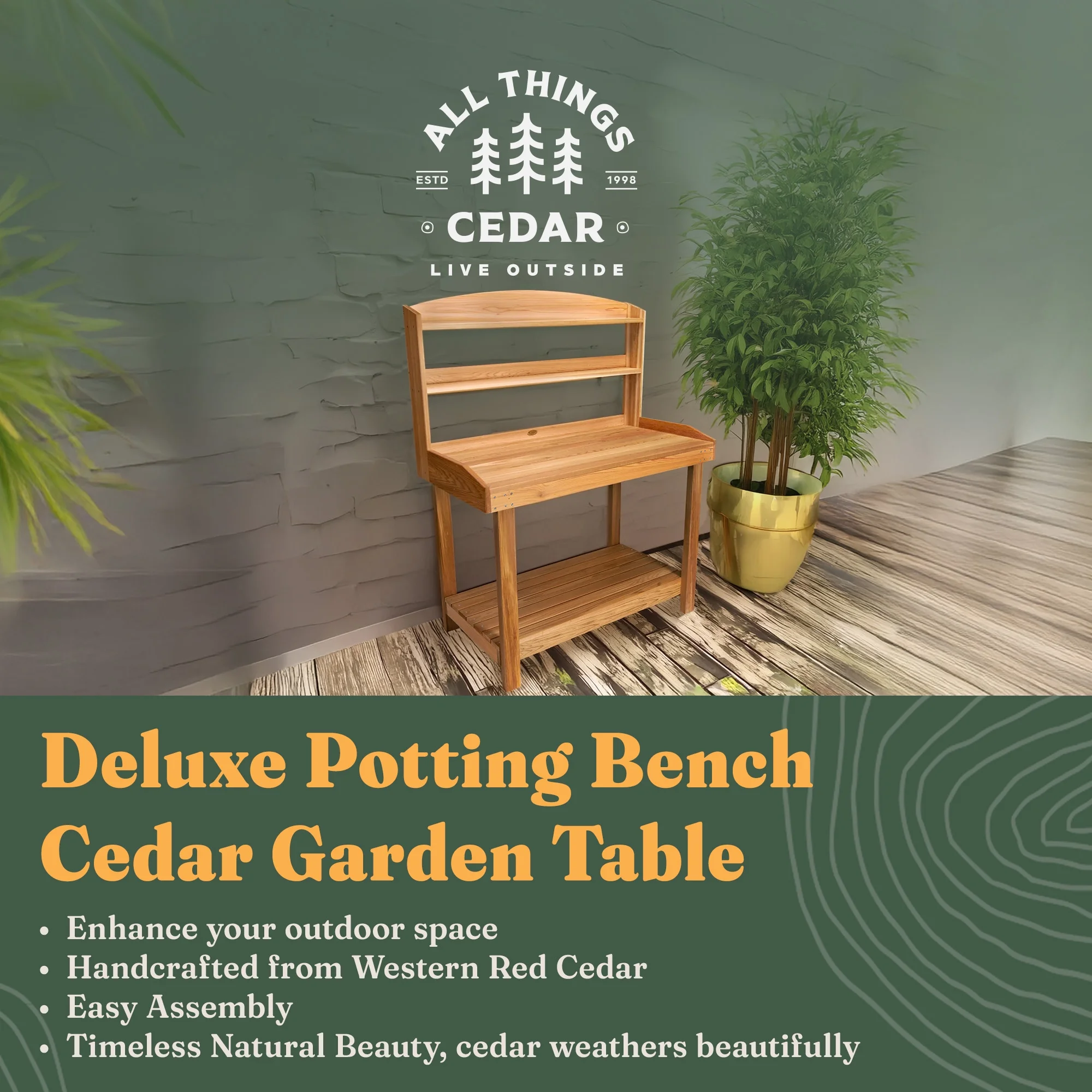 All Things Cedar Deluxe Potting Bench, Outdoor Garden Workstation Table