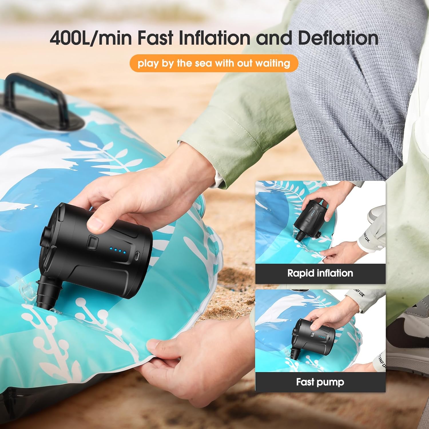 SUPPOU Pompa Elettrica, 5200mAh Pompa Elettrica per Materasso Gonfiabile può essere rapida per Gonfiare e Sgonfiare, Adatto per Materasso Gonfiabile, Materassino Campeggio, Piscina Gonfiabile