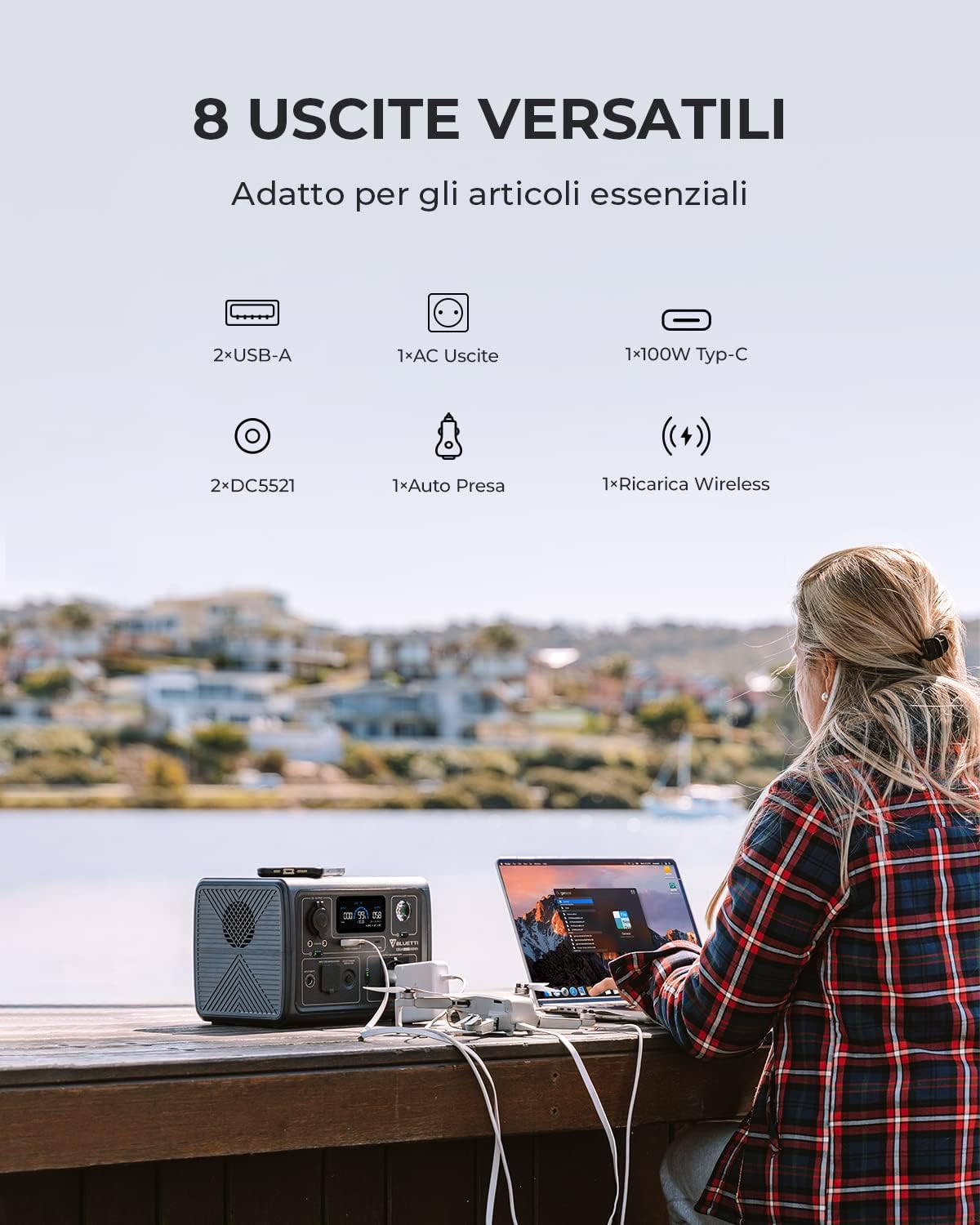 BLUETTI Centrale Elettrica Portatile EB3A, 268Wh LiFePO4 Batteria, 600W (1200W Picco) AC Uscita, Ricarica da 0-80% in 30 Minuti, Generatore Solare per Campeggio