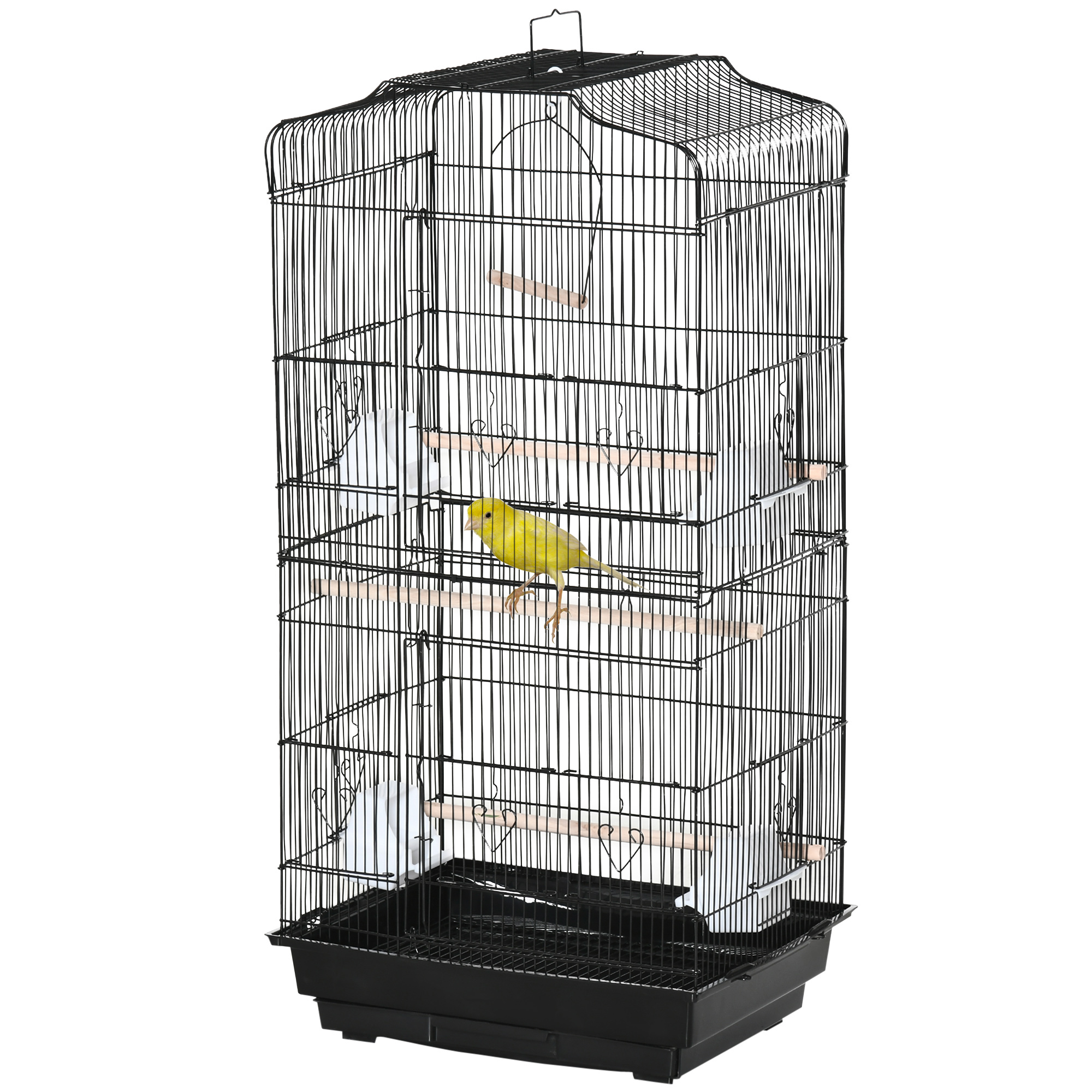 Pawhut Vogelkäfig Vogelvoliere mit Futtertrögen, Sitzstangen, herausnehmbarem Kotbrett, Käfig für Kanarienvögel, Wellensittiche, Papageien 46,5 x 35,5 x 92 cm schwarz