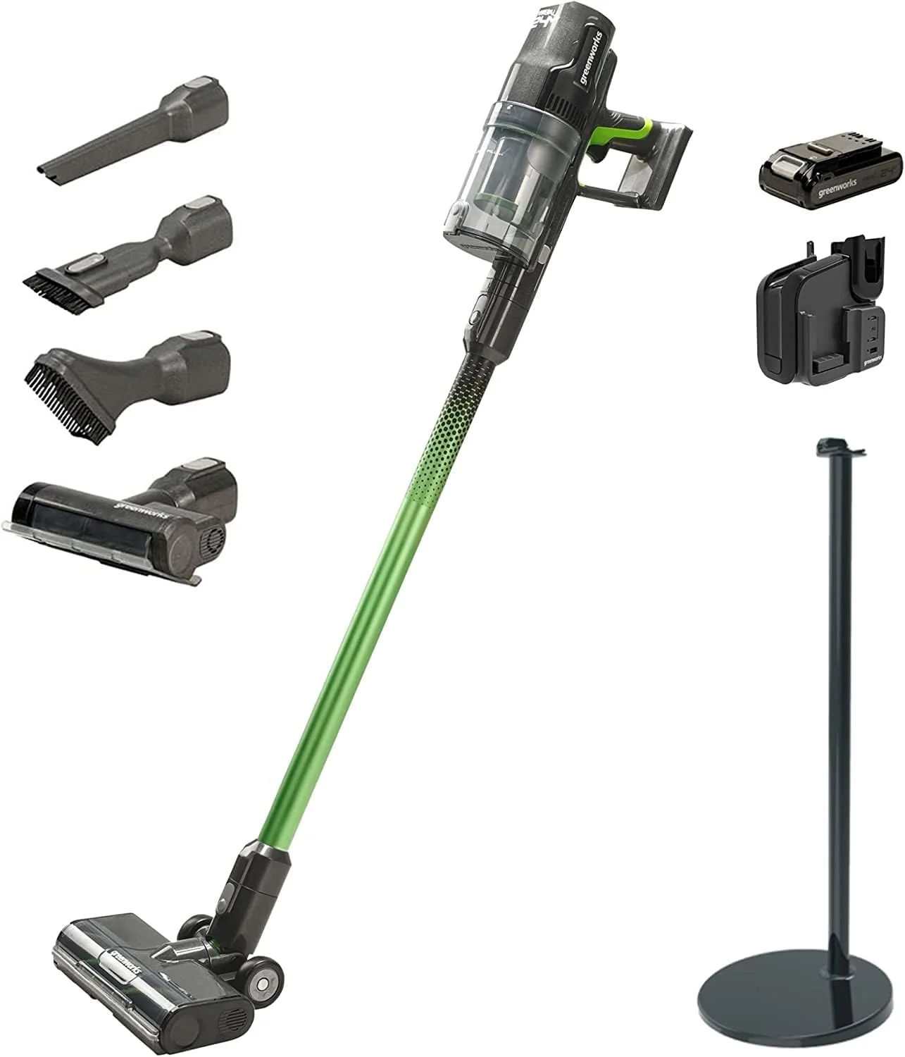 Greenworks Staubsauger, 24 V, 4 Ah, Schwarz, GD24SVK4S Kabelloser, hohe Saugleistung, 45 Minuten Laufzeit, Hepa-Filter