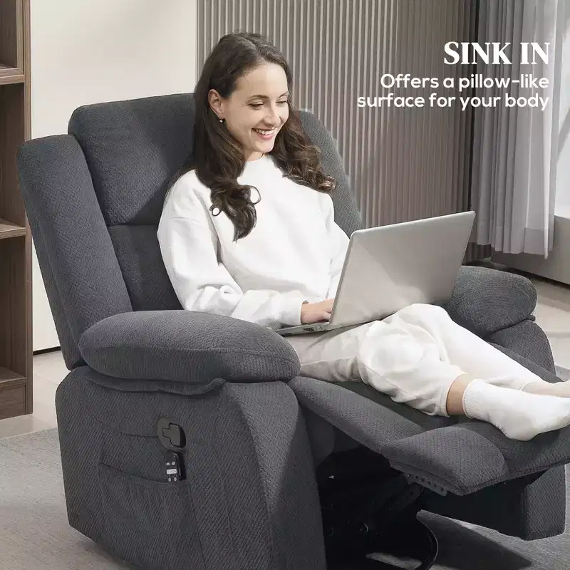 Massage Recliner Armchair with Heat, Swivel Rocker, Remote Control & Side Pockets, Gray