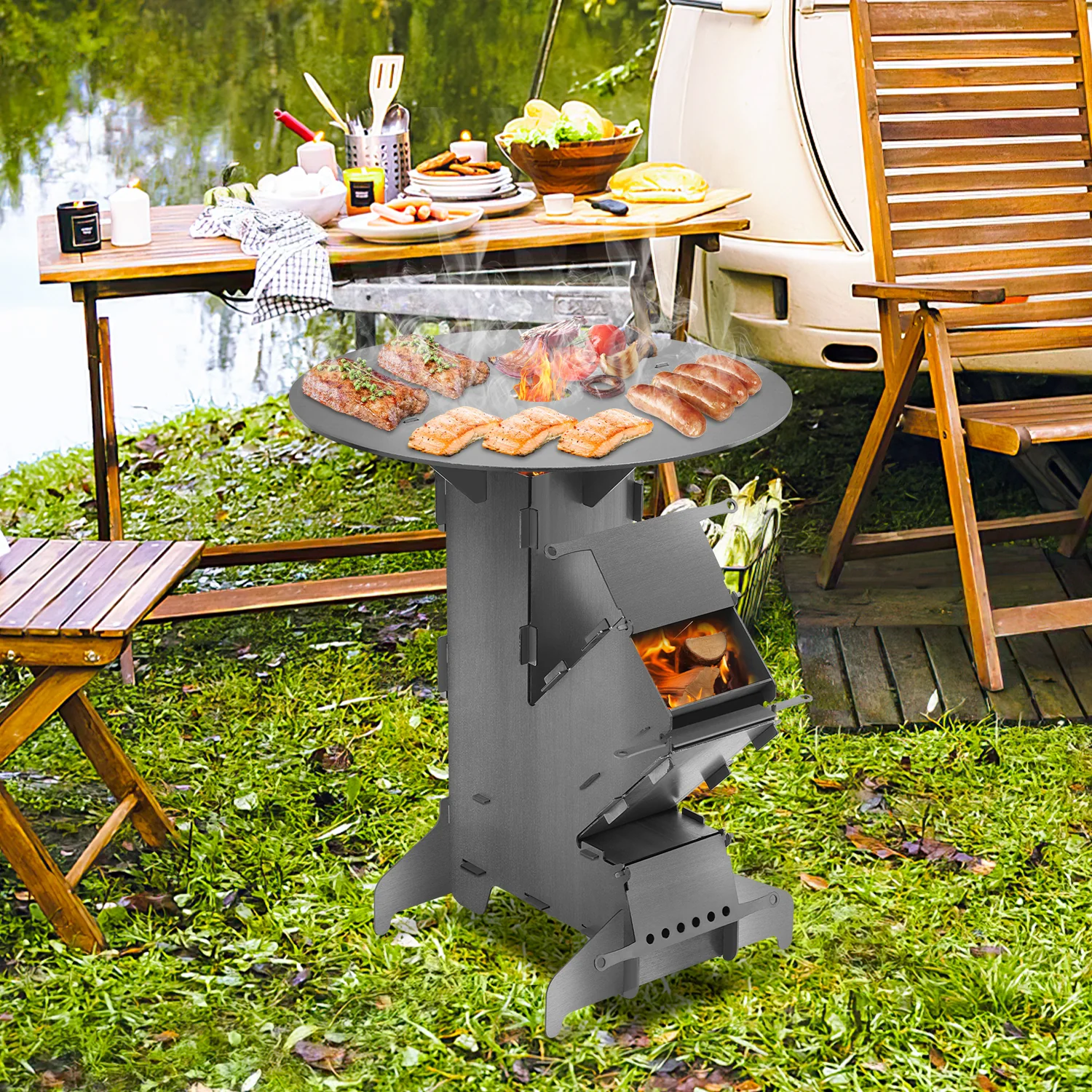 Sonnewelt Raketenofen  Fire Gusseisen Stove Grillplatte