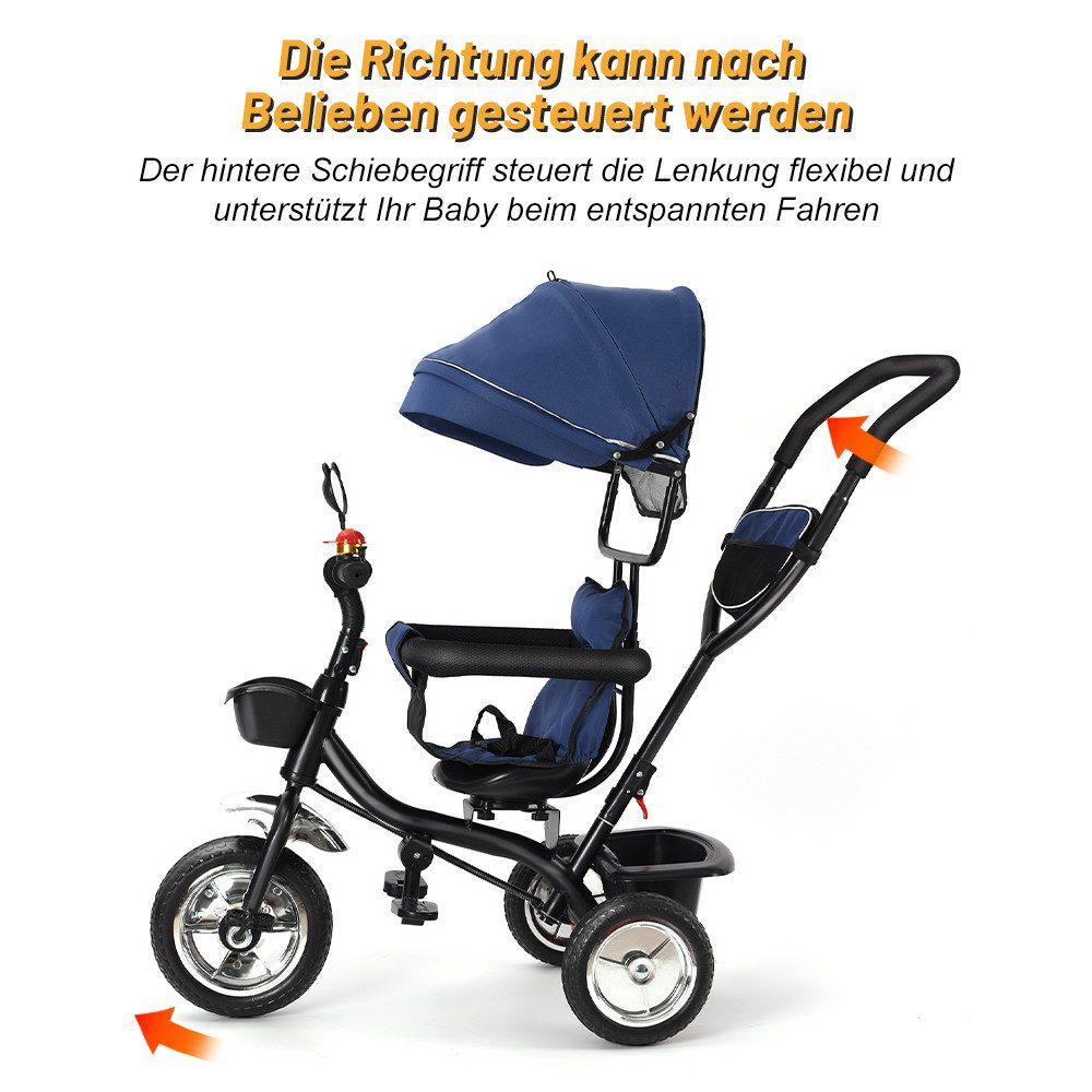Dreirad-Kinderwagen Dreirad 4 in1 Kinderdreirad Kinder Fahrrad mit Schubstange