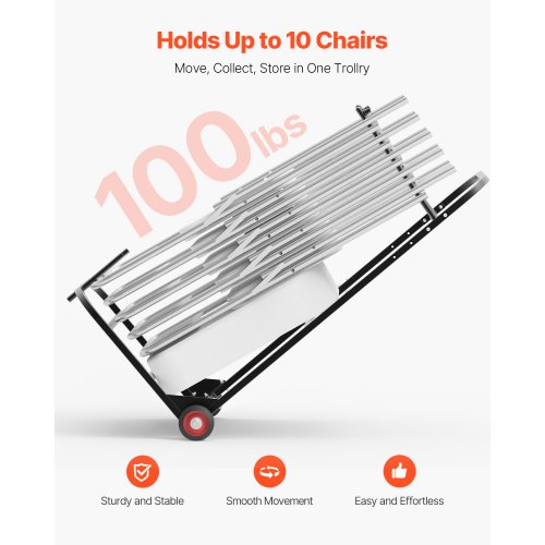 VEVOR Stuhlkarre Klappstuhl-Rack-Wagen für 10 Stühle 45kg 1100x565x 580mm