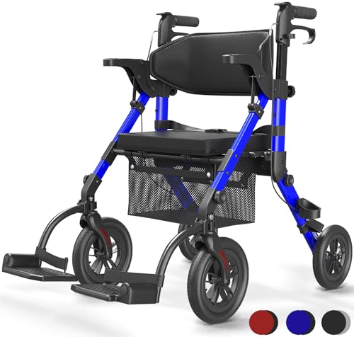 VOCIC Deambulatore Sedia Rotelle 2 in 1|Deambulatore per anziani 4 ruote con seduta,Carrello pieghevole per tutti i terreni|Rollator da esterno egolabile in altezza in alluminio |Blu 5 anni garanzia : Amazon.it: Salute e cura della persona
