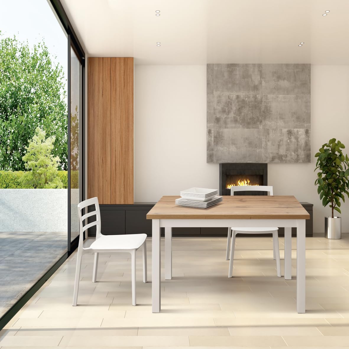 PAZZO DESIGN Tavolo Allungabile Tommaso, Rovere Rustico, Gambe Bianche, Tavolo Cucina, Tavolo Soggiorno, Made in Italy, 110x70x76,5 cm - id_1957