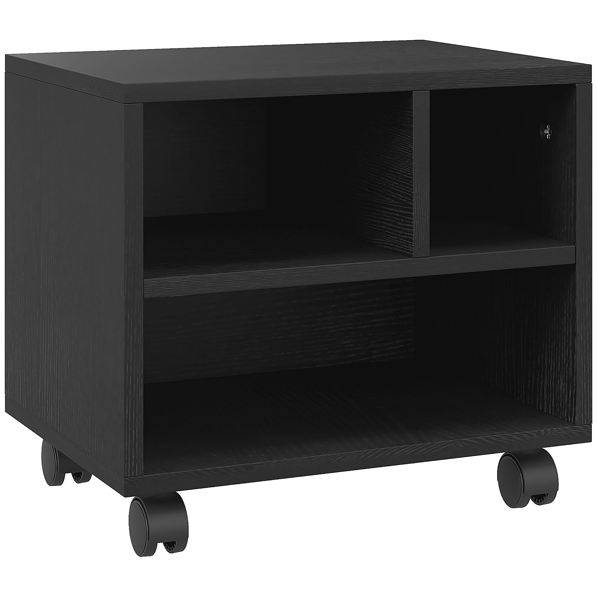 HOMCOM Druckerständer mit 3 Fächern und Rollen für Büro und Arbeitszimmer, 40x30x36cm, Schwarz