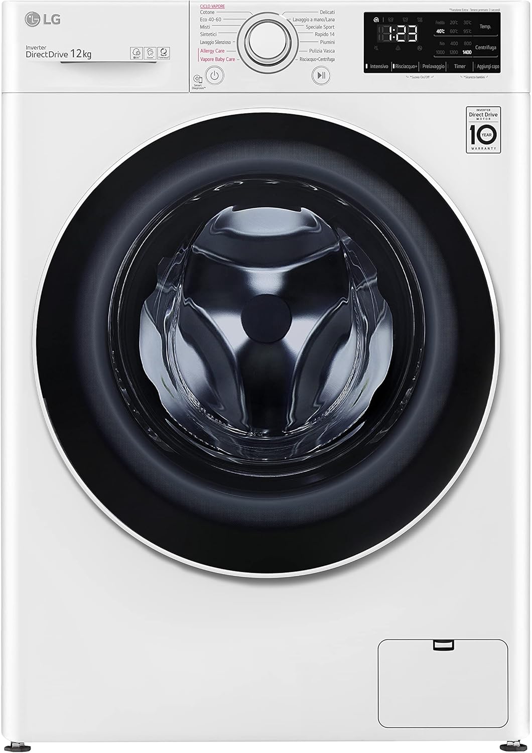LG AI DD F4R3011NSWB R3 Series Front Load Washing Machine, 11 kg, 1400 RPM, AIWash, Steam Wash, Direct Drive Engine, Smart Diagnosis, Freestanding, White, 60 x 85 x 56.5 cm