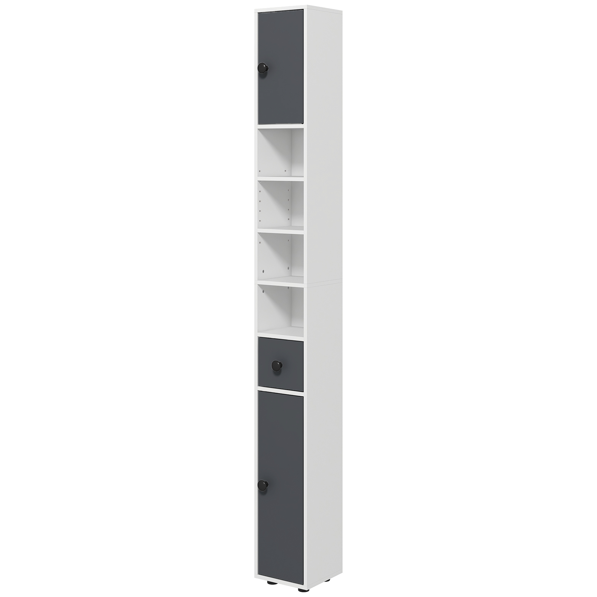 kleankin Hochschrank für Badezimmer, 1 Schublade, 4 verstellbare Regale und 2 Schränke 20 x 20 x 180 cm Grau