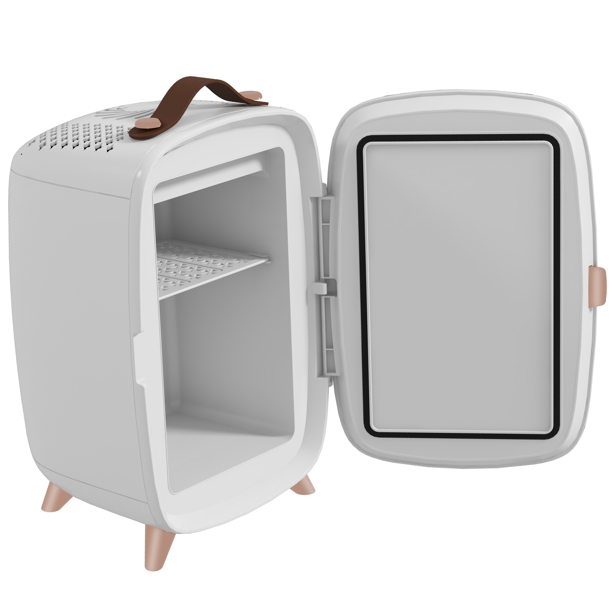 Minikoelkast voor Cosmetica, Drankjes en Snacks, Draagbaar, met Verlichte Spiegel, Stille Werking, 6L, Wit