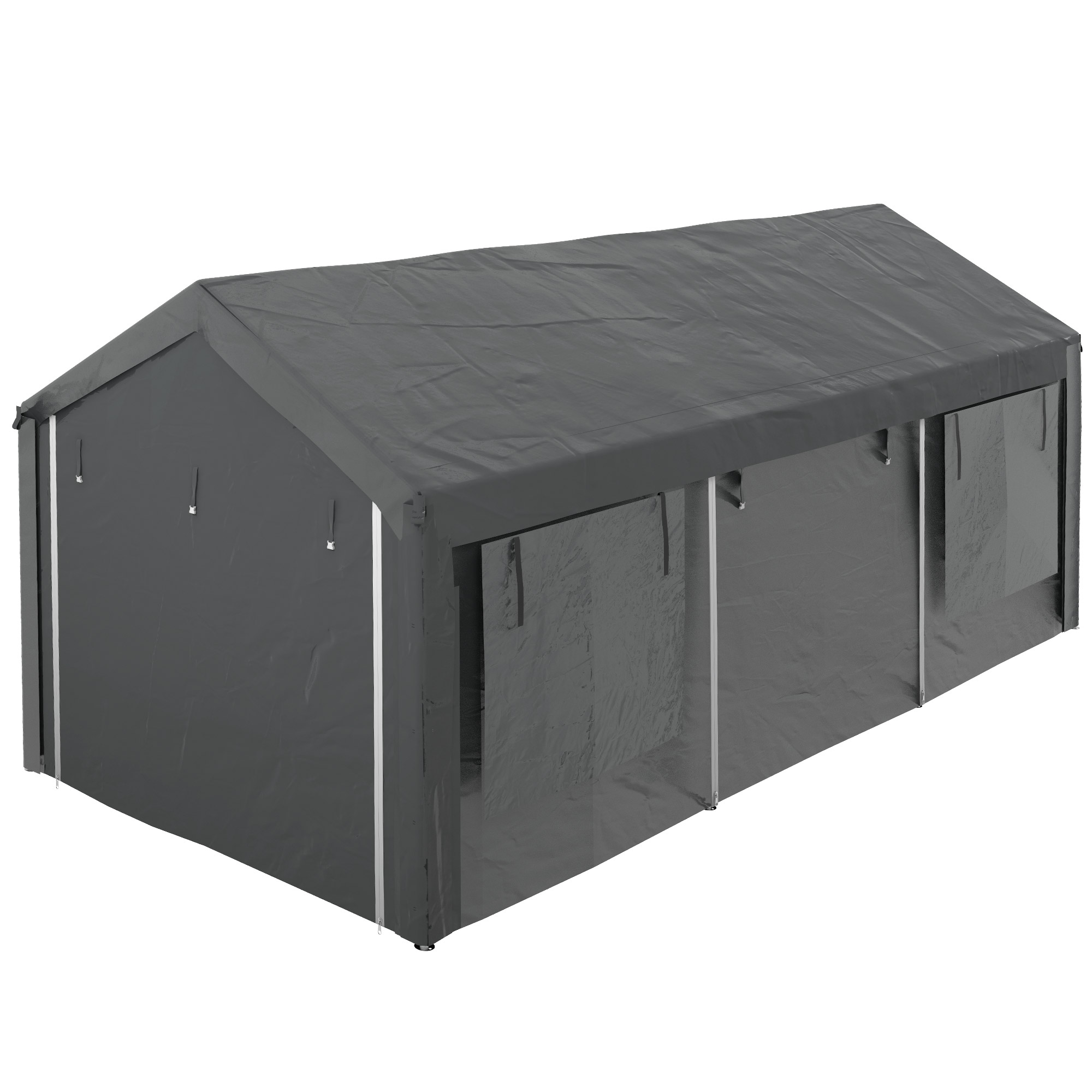 Outsunny Carport & Partyzelt, höhenverstellbar, 4 Fenster & Türen, Metallrahmen, 3 x 6m, Dunkelgrau