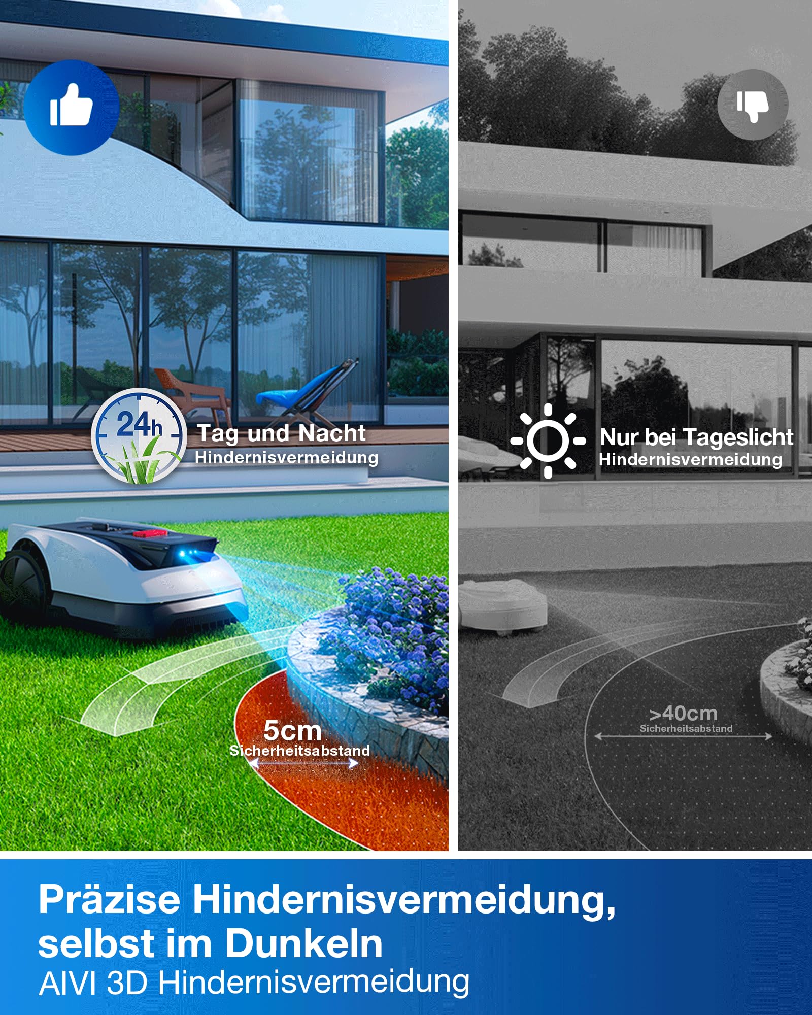 Mähroboter O800 RTK für 800 m² ohne Begrenzungskabel LiDAR Vision 22 cm Schnittbreite 4000 mAh Akku 45 % Steigung 3–8 cm Schnitthöhe