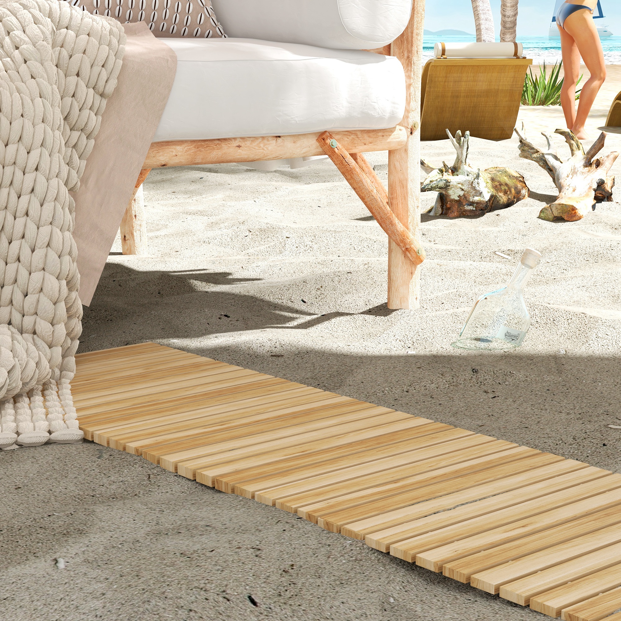 Outsunny Rollweg Gehweg Ausrollbarer Gartentritt, wetterbeständig, Fichtenholz, 120 x 47 x 1 cm, Natur