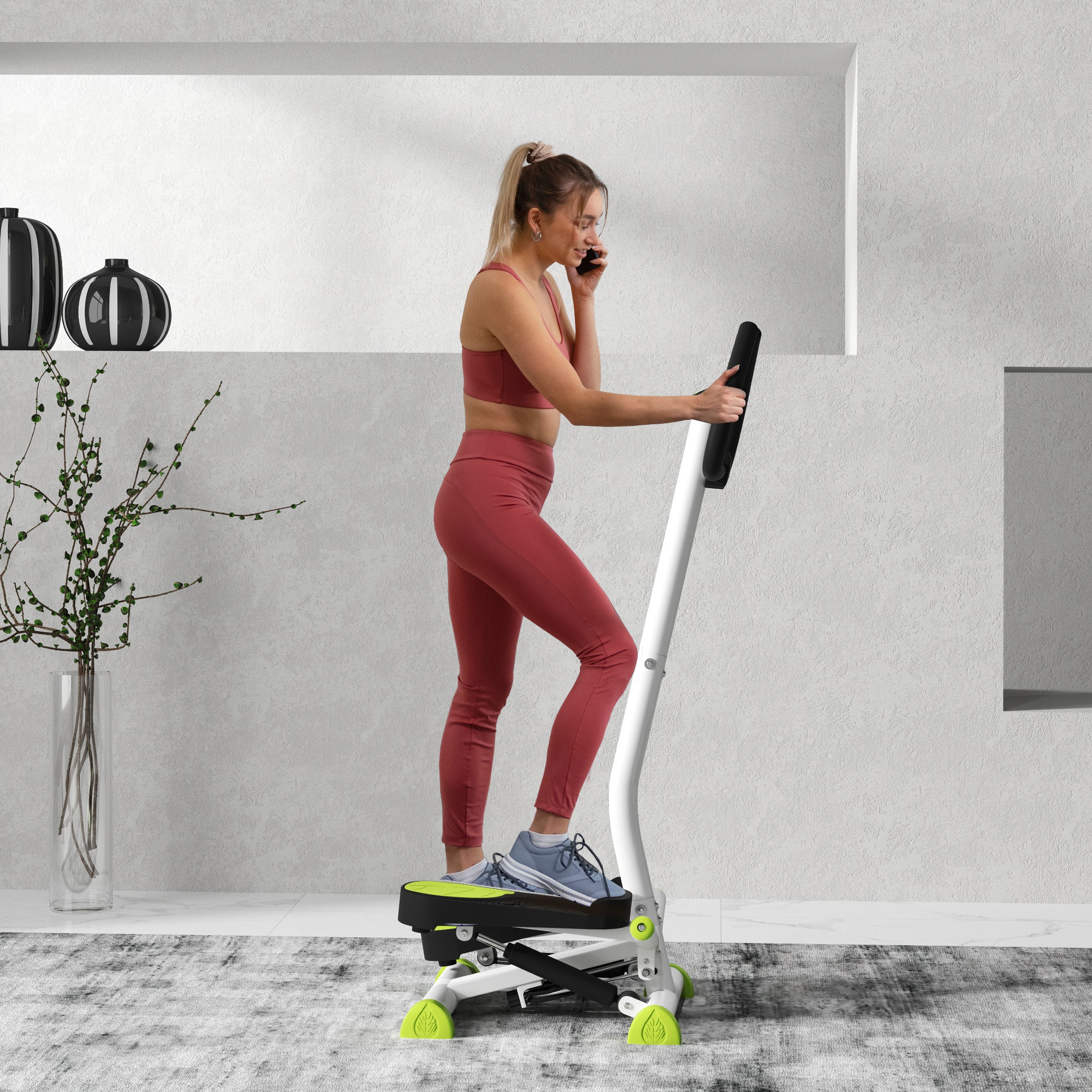 HOMCOM Stepper Fitnessgerät, LCD-Monitor, rutschfeste Pedale, Stahl und ABS, 55x44x108 cm, Grün+Schwarz
