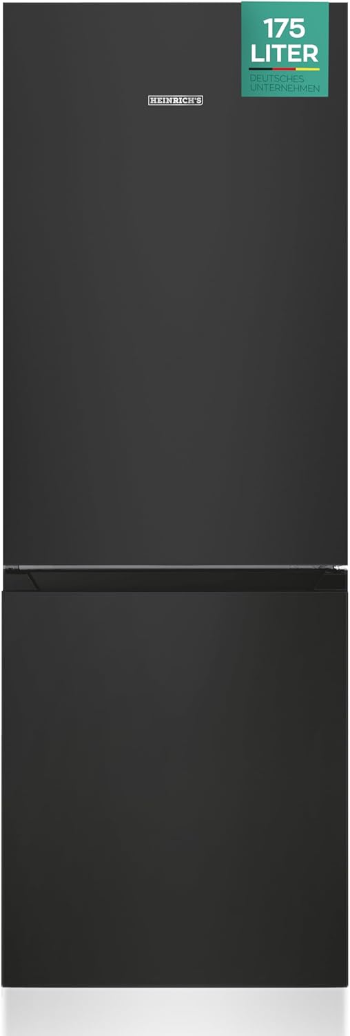 Heinrichs Fridge Freezer Combination 175 Litres, Cooling Volume 122 L, Freezer 53 L, LED Interior Lighting, Fridge Door Hinge, Changeable, Quiet 39 dB, Large Freezer Boxes, 7 Temperature Levels, inox