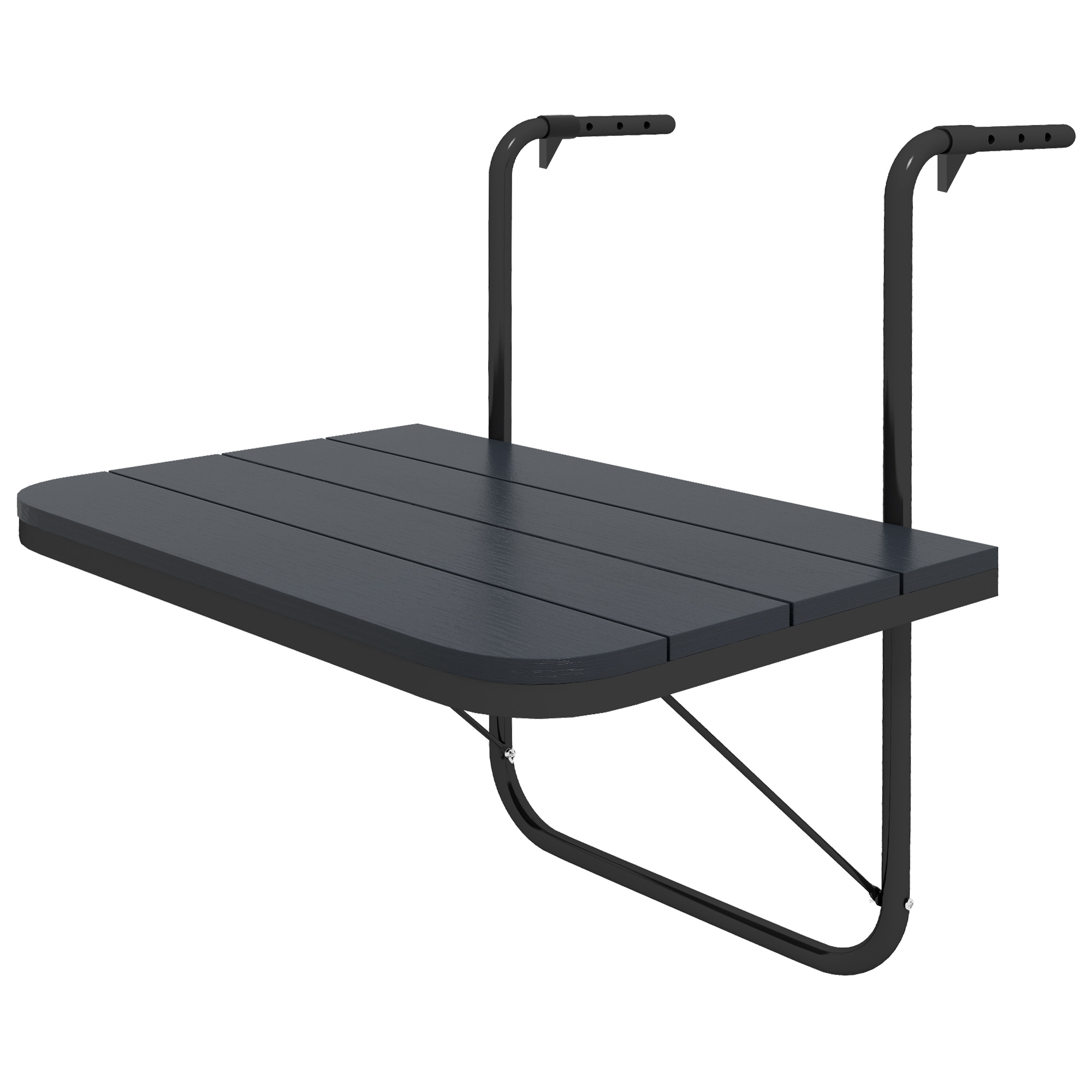Outsunny Balkon-Hängetisch, klappbar, höhenverstellbar, Alumiumrahmen, Kunststoff-Tischplatte, Holzoptik, Schwarz