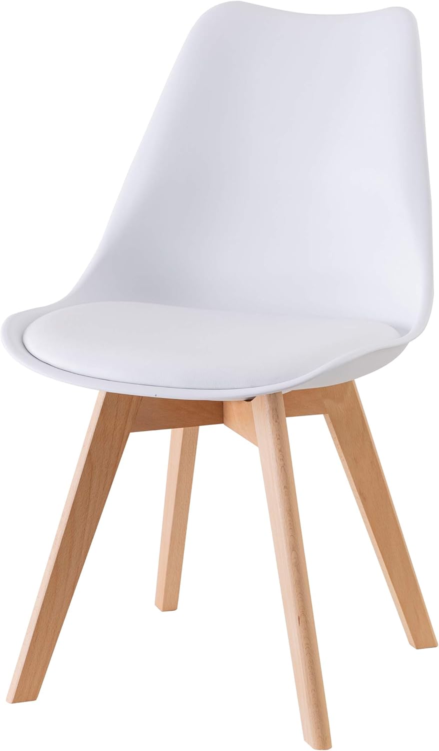 Baroni Home Set di 4 Sedie da Pranzo o Ufficio con Gambe in Legno, Sedia Ergonomica con Cuscino Integrato 57X48X79 cm Bianco