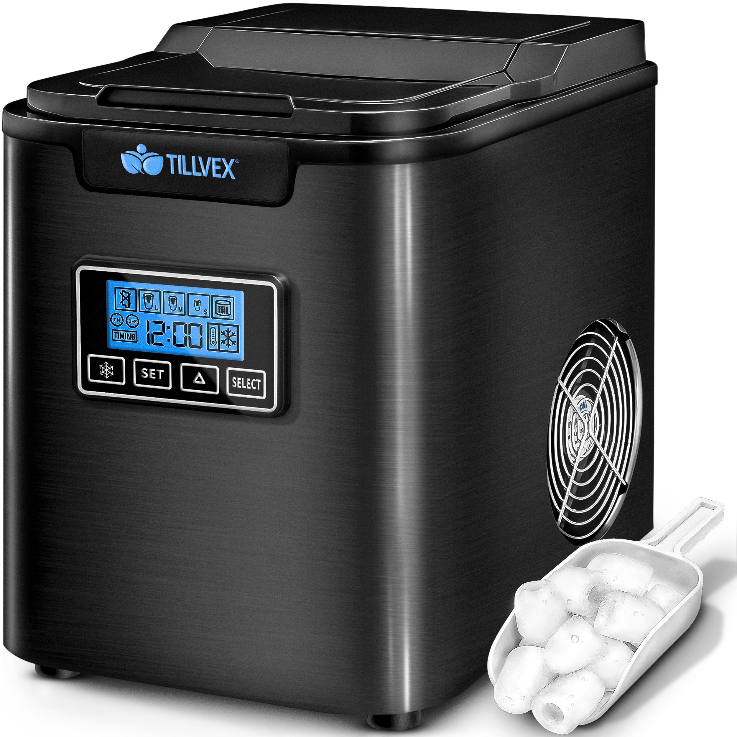 Eiswürfelmaschine Ice Maker 12 kg - 24 h Edelstahl, Mit Timer & LCD-Display
