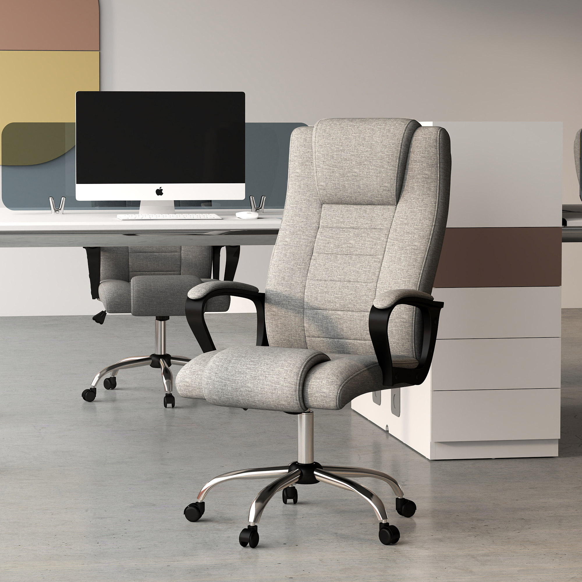 Vinsetto Bürostuhl Computerstuhl mit Wippenfunktion Kopfstütze ergonomischer Schreibtischstuhl drehbar höhenverstellbar Leinen-Touch Grau  62 x 76 x 110-119 cm