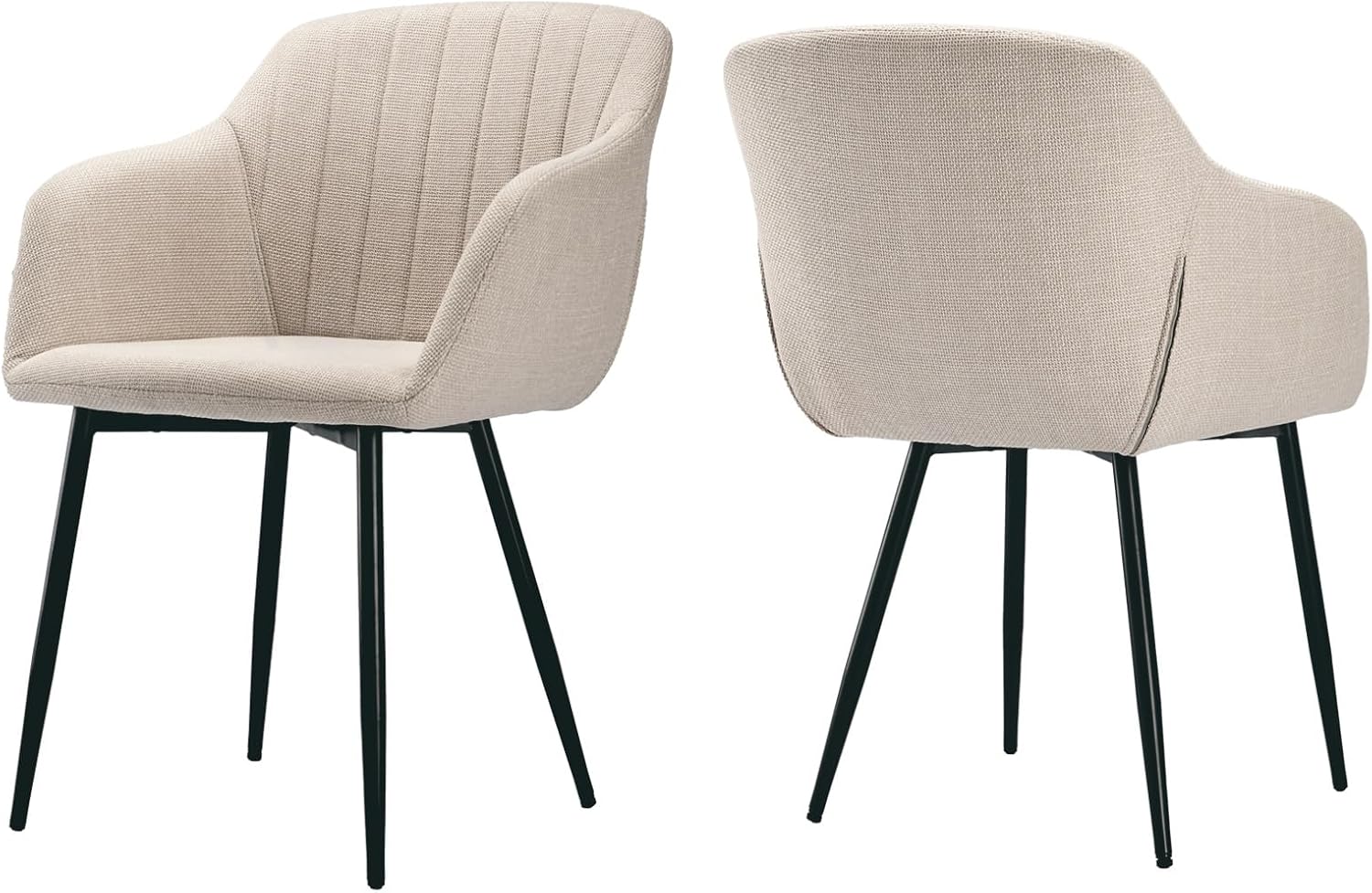 Goeurvant Set of 4 Beige Dining Room Chairs with Armrests Padded Chair for Modern Kitchen in Polyester with Metal Legs