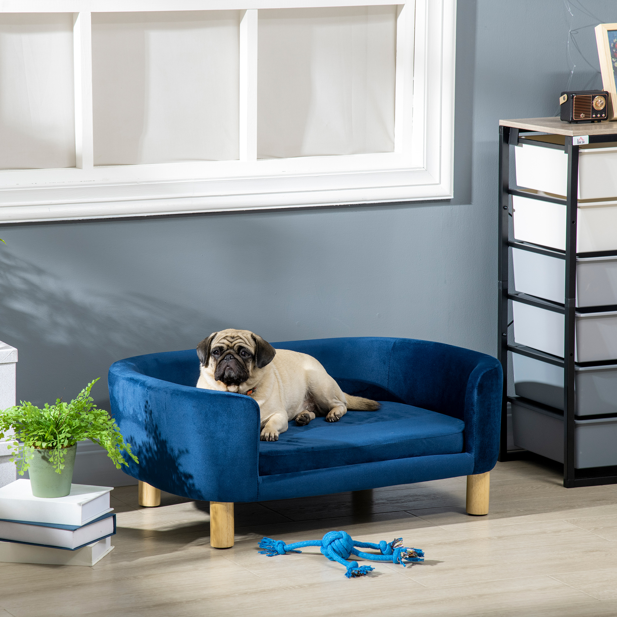 PawHut Hundebett für den Innenbereich, Sofa für Katzen oder kleine Hunde bis 10 kg, Dunkelblau