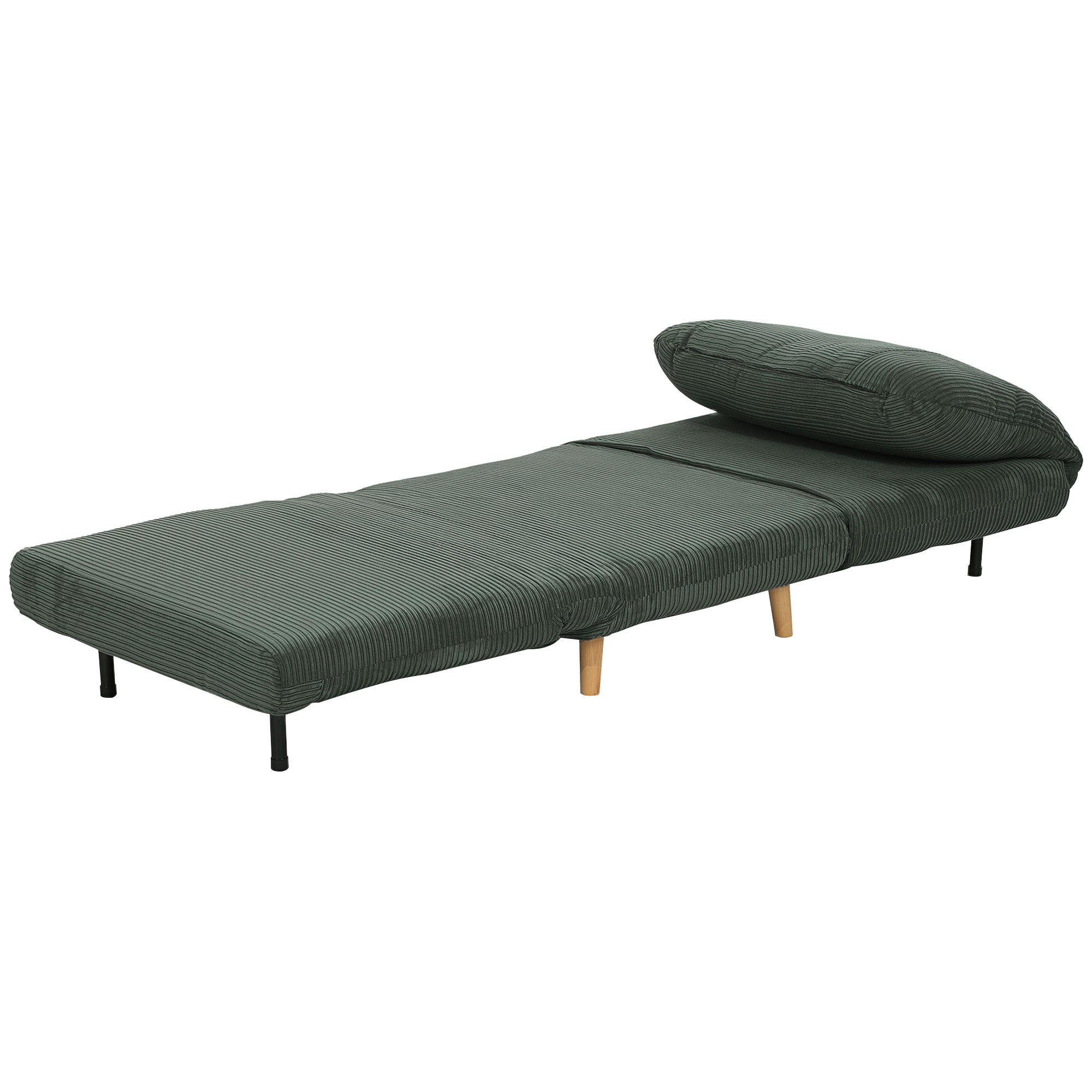 HOMCOM 2-in-1 Schlafsessel Gästebett, verstellbare  Kopfstütze Cord-Optik 82 cm x 8 cm x 83 cm Grün
