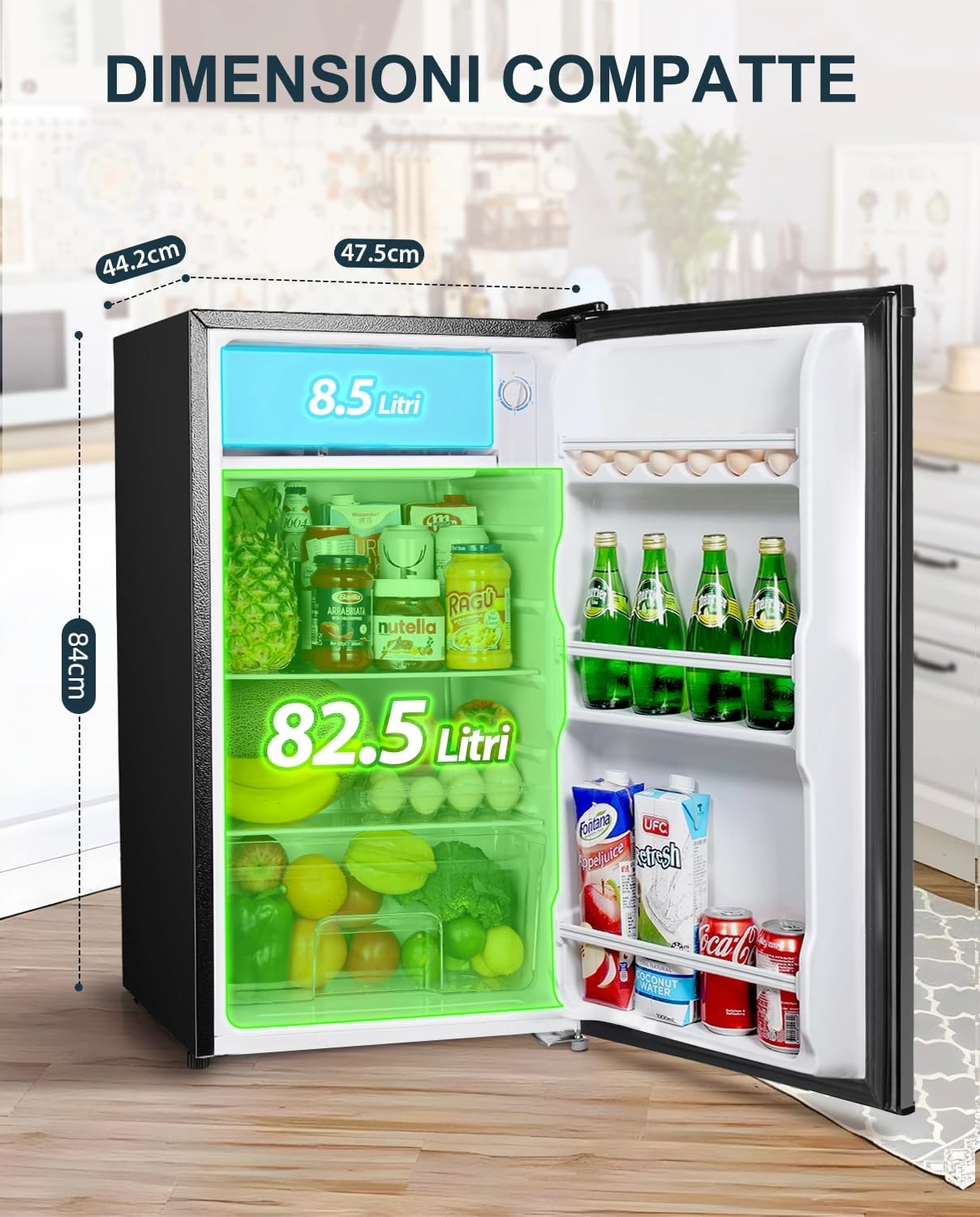 Upstreman Frigorifero Piccolo 91L, Frigorifero Monoporta con Fresh Zone, Controllo della Temperatura, Silenzioso, Scomparto per Verdure, Frigo Piccolo da Ufficio,Camera, Acciacio Inox -BR321
