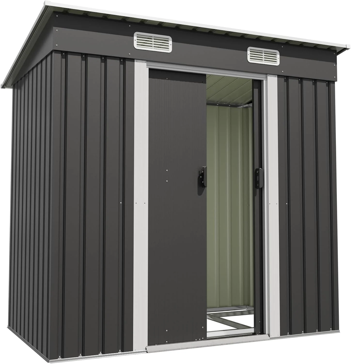 Devoko Metall Geräteschuppen 196x122x182cm mit Fundament, Gartenschuppen für Fahrrad, 4.0m³ Gerätehaus mit Pultdach und Schiebetür, Outdoor, Terrasse