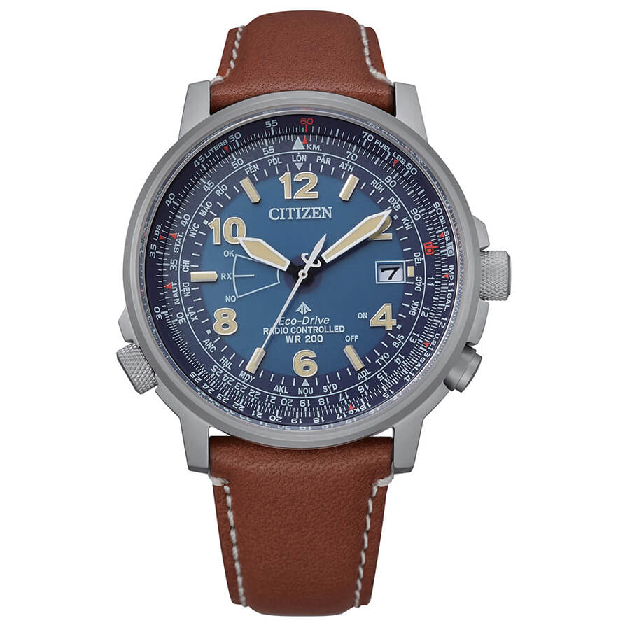 Orologio Citizen CB0240-11L radio controllato Pilot pelle blu
