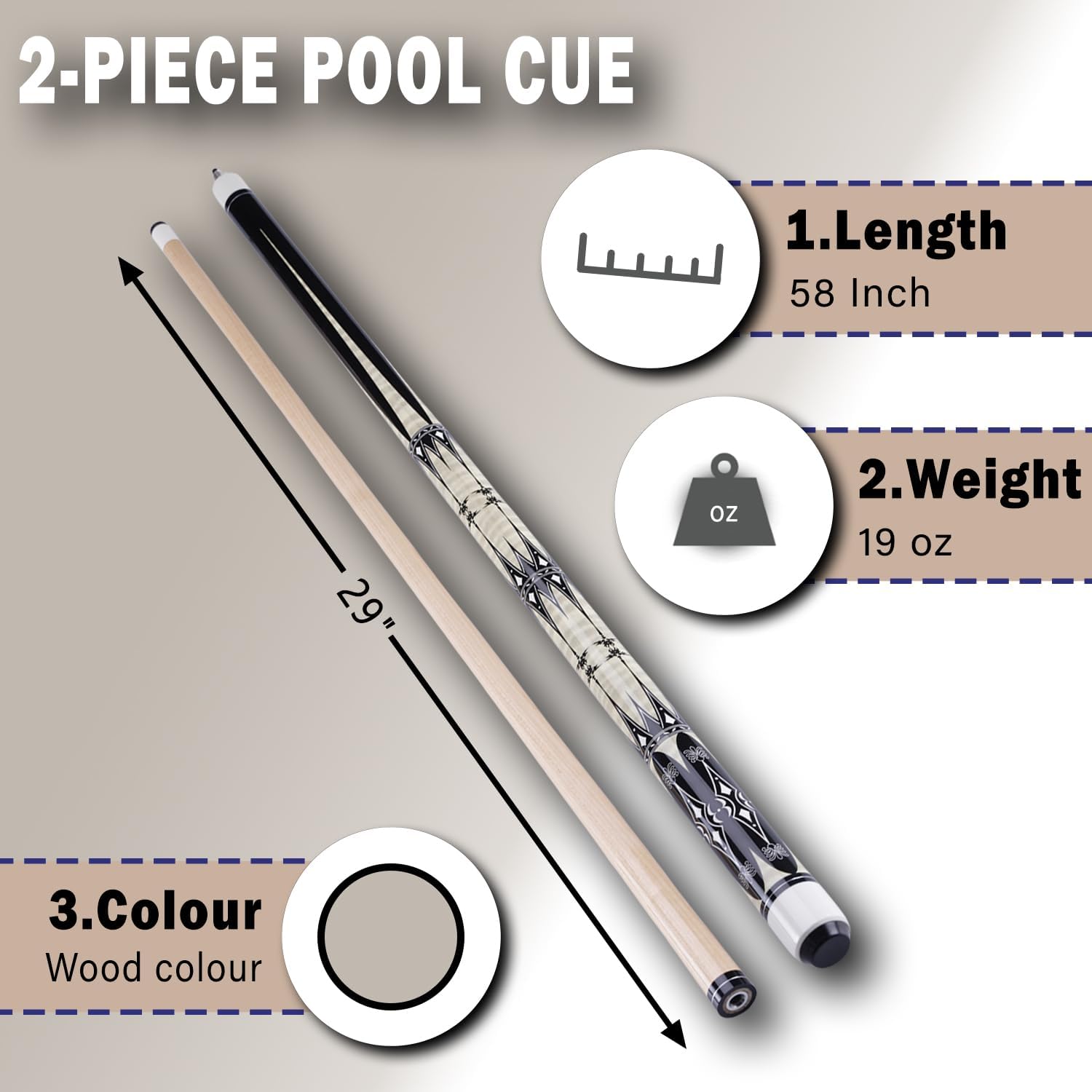 Sinsilvie 13mm 58 Pollici 19 20 Once Stecche Biliardo Pool,1/2 Maple Pool Cue Stick,Bastone da Biliardo da Bar per Uomini e Donne.