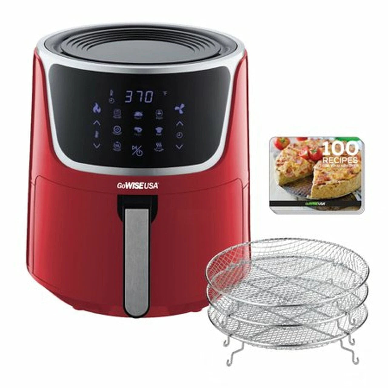GoWISE GW22957 7 Quart Electric Air Fryer with Dehydrator and Stackable Racks in Red and Black
