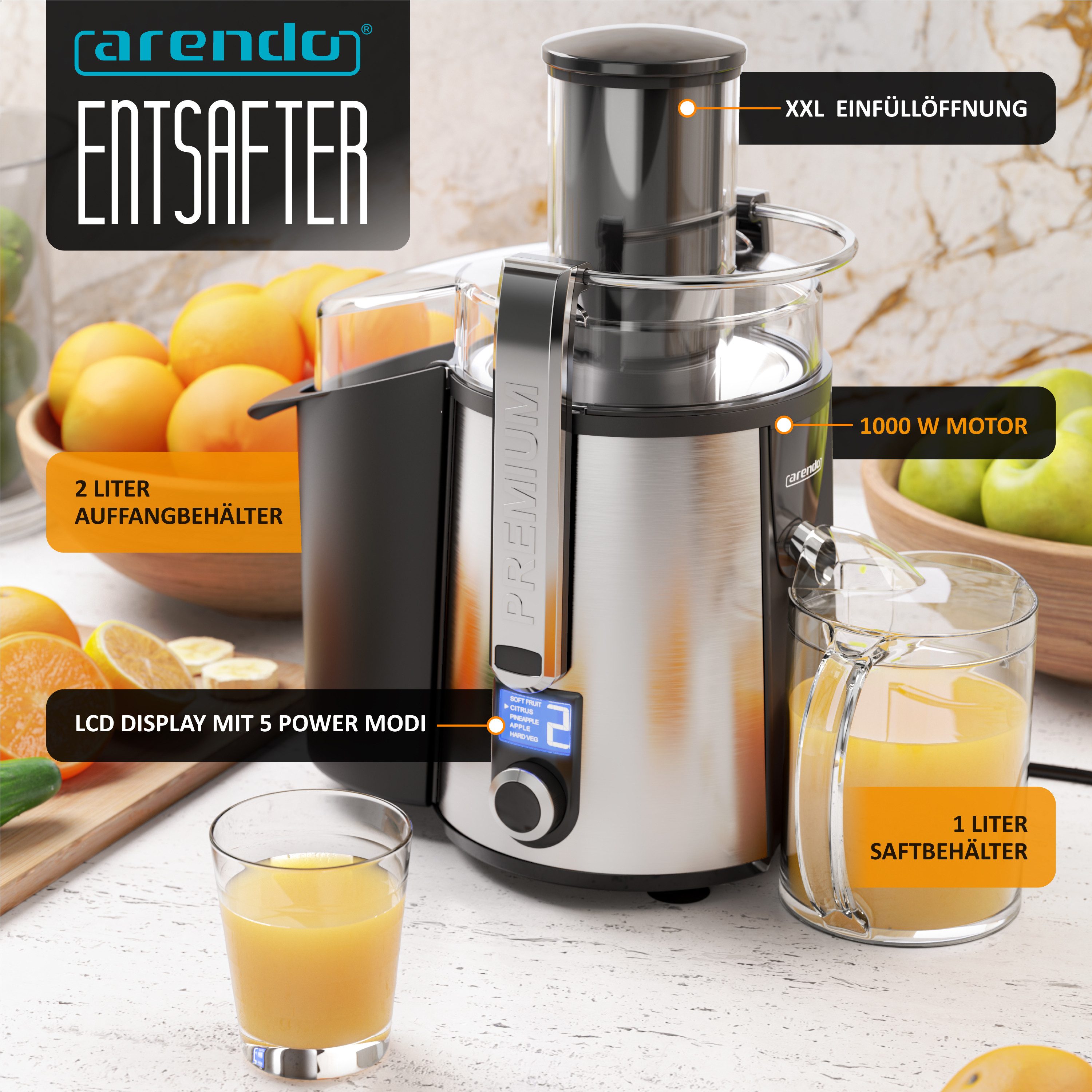 Zentrifugenentsafter Zentrifugaler Entsafter für Obst & Gemüse, Saftpresse, Zitruspresse