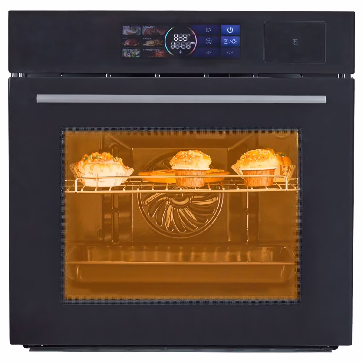 Single Wall Oven 24", Built-in Electric Ovens with Steam & Grill & Air Frying Mode, 2.5Cu.ft Convection Built-in Oven, Colorful Touch Screen, Stainless Steel