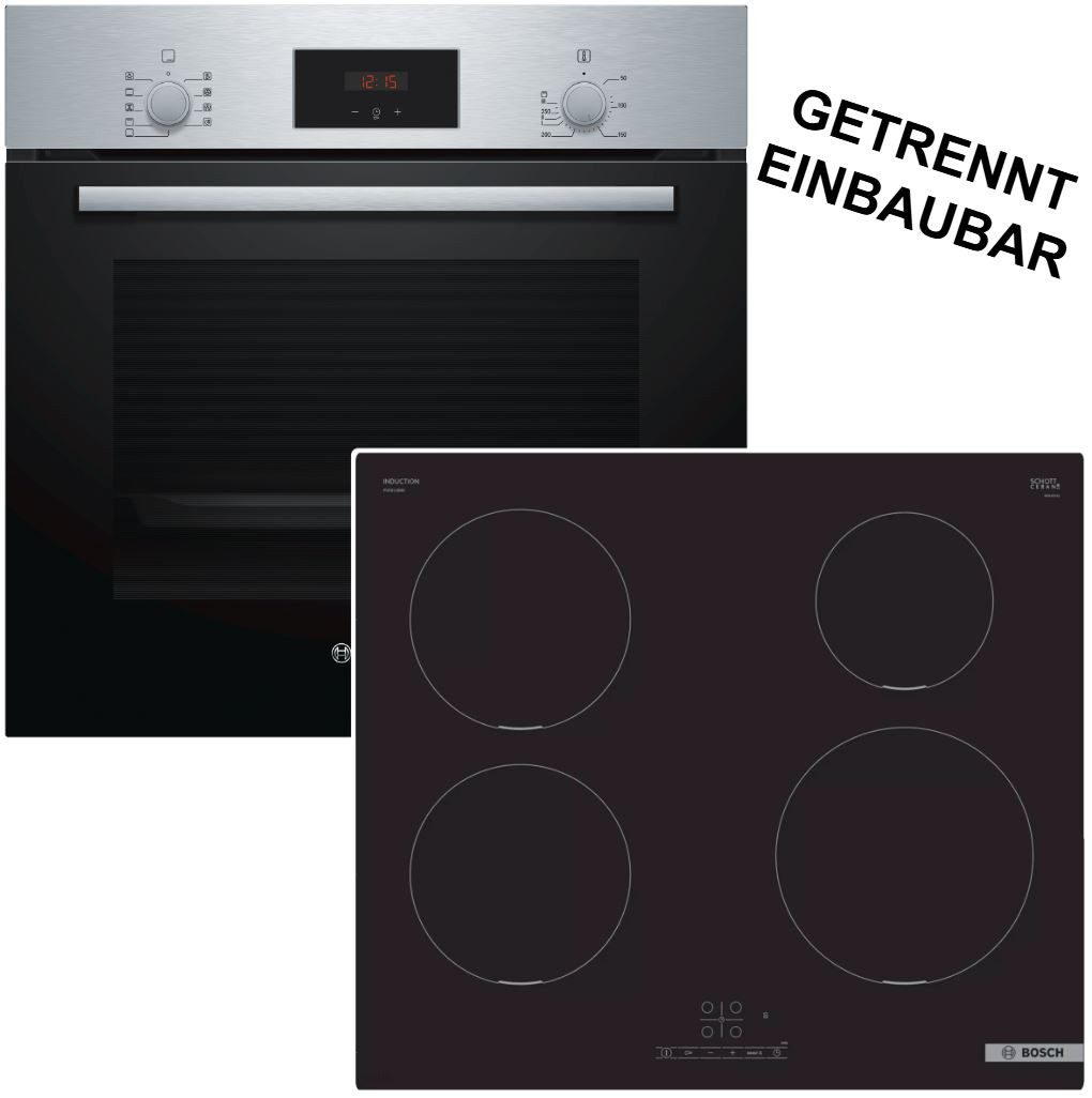 Backofen-Set Teleskopauszug 3D-Heißluft + Induktionskochfeld Booster autark 60 cm