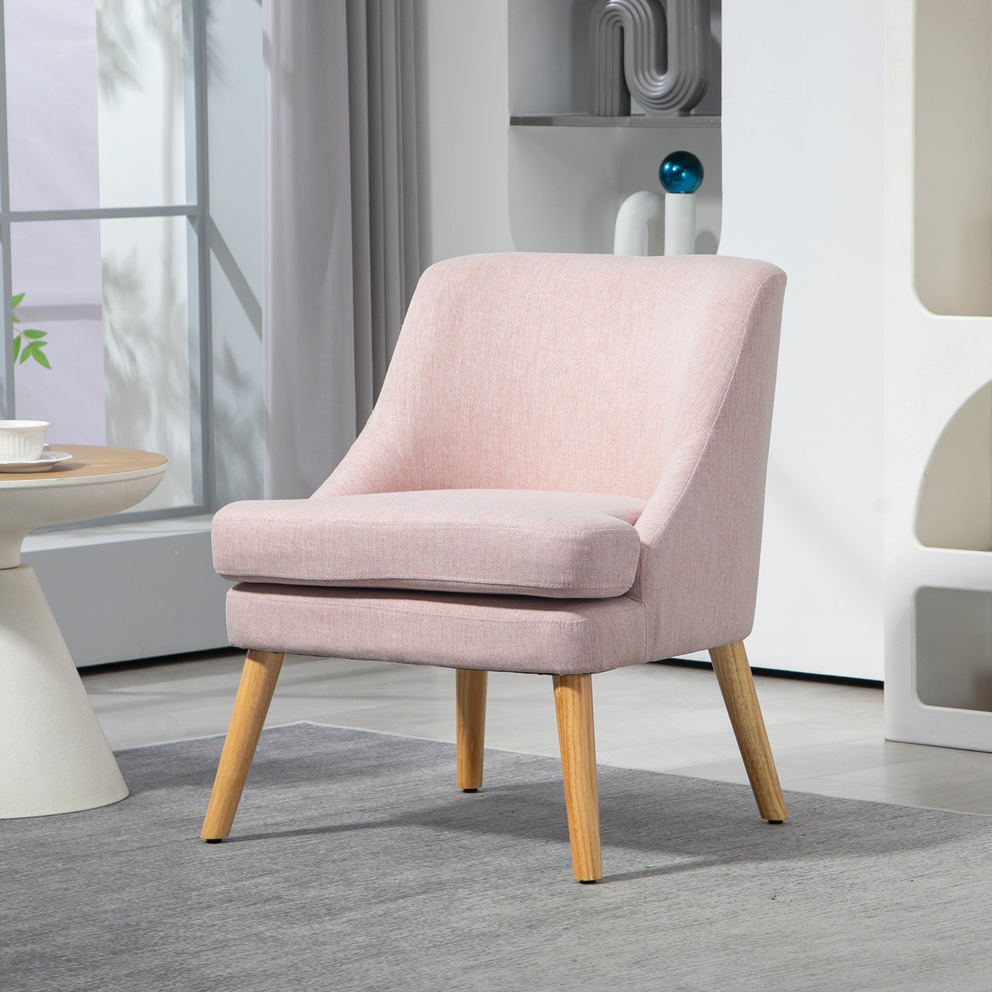 HOMCOM Akzentsessel im skandinavischen Stil, Samt, 25D-Schaumstoff, Hevea-Holzbeine, Beige, 63x69x79,5 cm