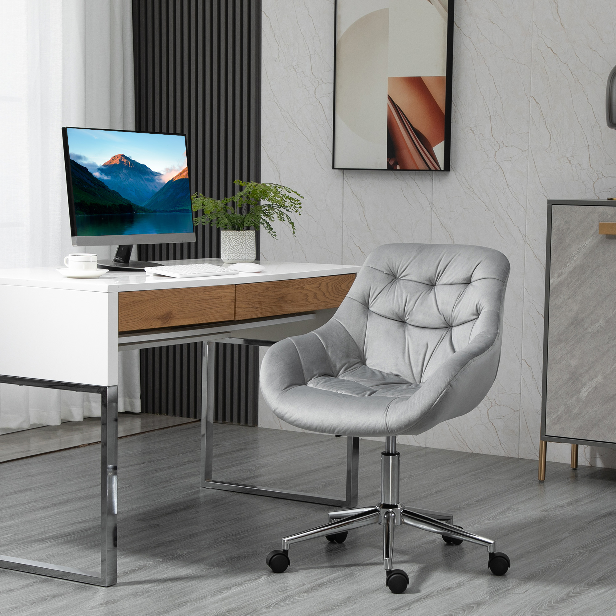 Vinsetto Bürostuhl Chefsessel Drehstuhl Computerstuhl Sitzhöhenverstellung für jüngere Benutzer und Kleines zum Lernen und Spielen Polyester Schaumstoff Metall Nylon Grau 59 x 58 x 80-90 cm