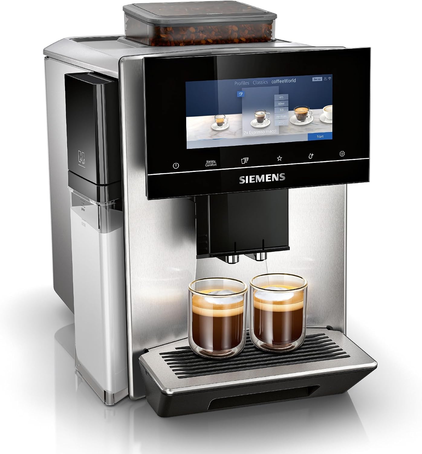 SIEMENS Macchina da caffè automatica EQ900 plus TQ903DZ3, pulizia automatica e decalcificazione, controllo app, display intuitivo, modalità barista, riduzione del rumore, smerigliatrice premiata, 1500