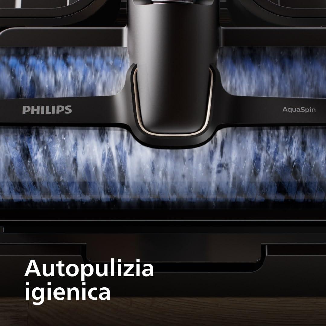 AquaTrio 9000 Aspirapolvere Lavapavimenti Senza Fili, Aspirabriciole, per Polvere, Macchie, Liquidi e Animali domestici, Spazzole AquaSpin ad Alta Velocità, Sistema di Autopulizia (XW9463/11)