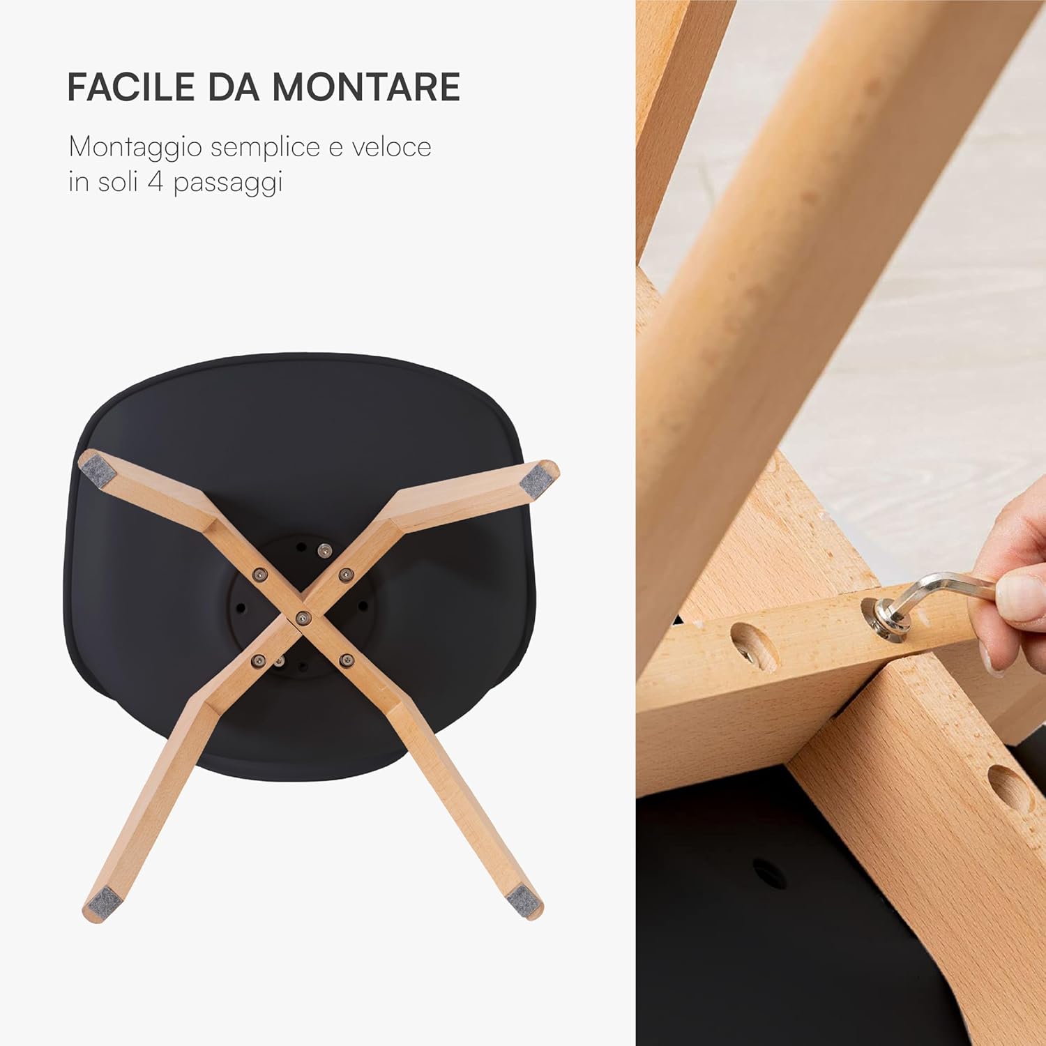 Baroni Home Set di 4 Sedie da Pranzo o Ufficio con Gambe in Legno, Sedia Ergonomica con Cuscino Integrato 57X48X79 cm Bianco