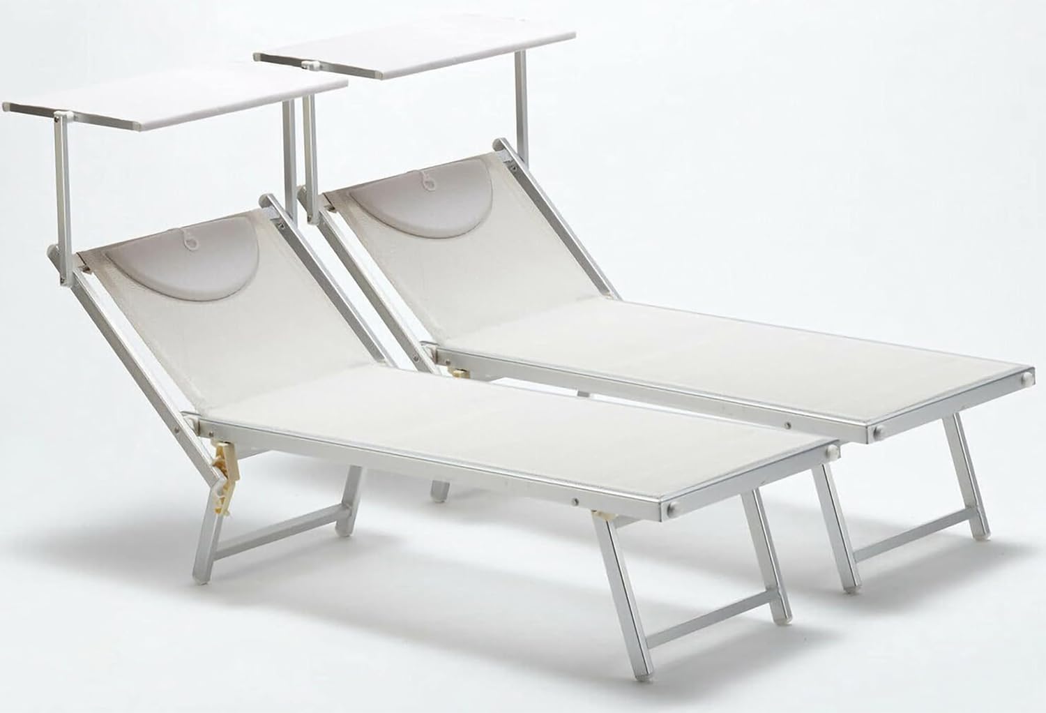 GOVITA COPPIA LETTINO PRENDISOLE PIEGHEVOLI IN ALLUMINIO DA SPIAGGIA MARE PROFESSIONALI IN ALLUMINIO CON TETTUCCIO PARASOLE E CUSCINO TEXTILENE LAVIBILE [X 2] - 3 Posizioni - colore: Beige