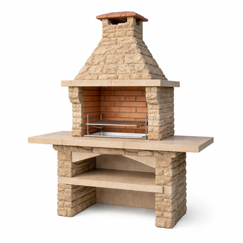 Grillkamin Naturstein mit Edelstahlrost Beige