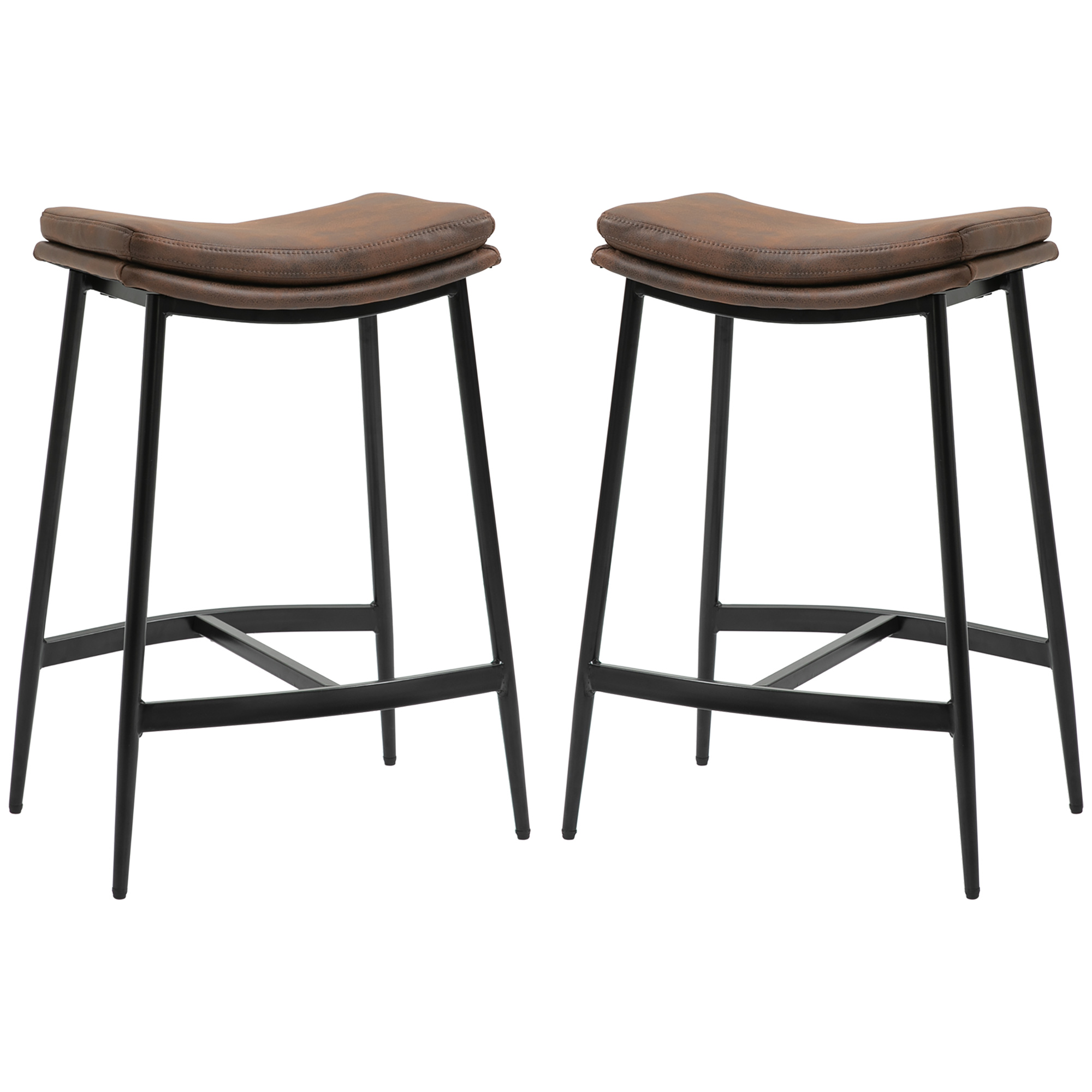 HOMCOM Set mit 2 Barhockern mit Fußstütze aus Stahl Industriestil geschwungene Sitzfläche 48,5 x 38,5 x 68,5 cm Braun Schwarz
