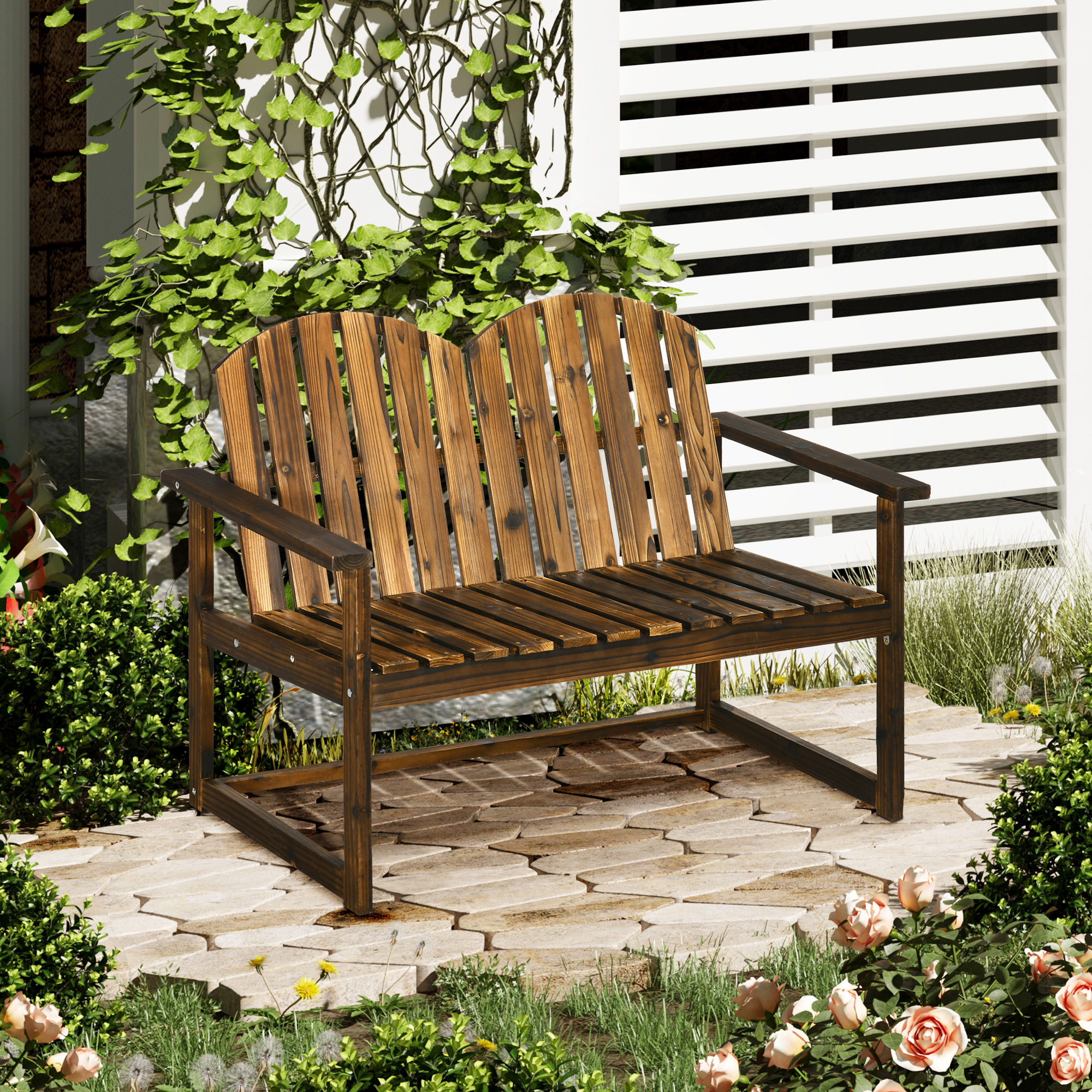 Outsunny Gartenbank für 2 Personen, rustikales Design, Tannenholz, 114x63x86 cm