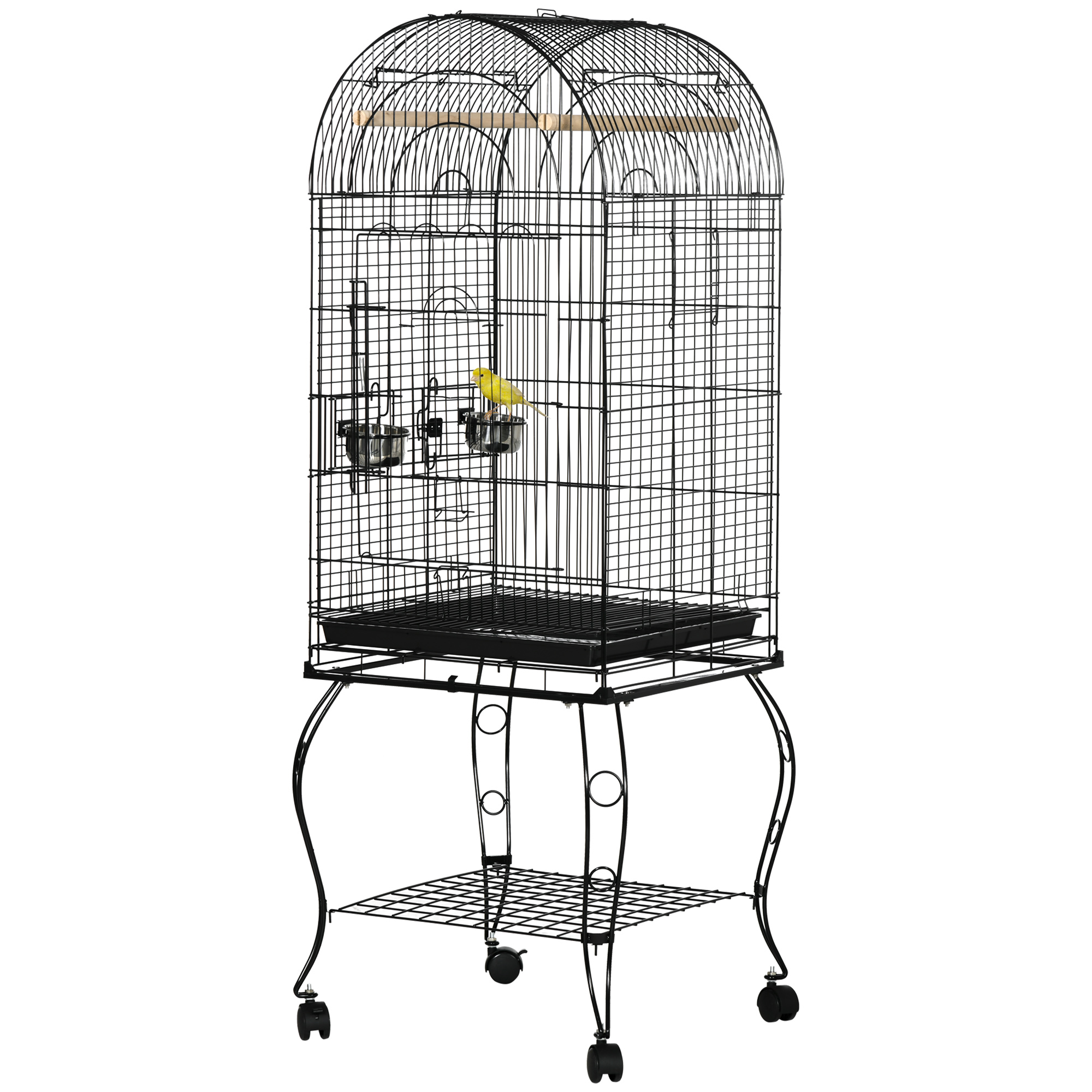 PawHut Vogelkäfig und Kanarienvogel, Voliere mit schwarzen Metallrädern 51x51x153 cm