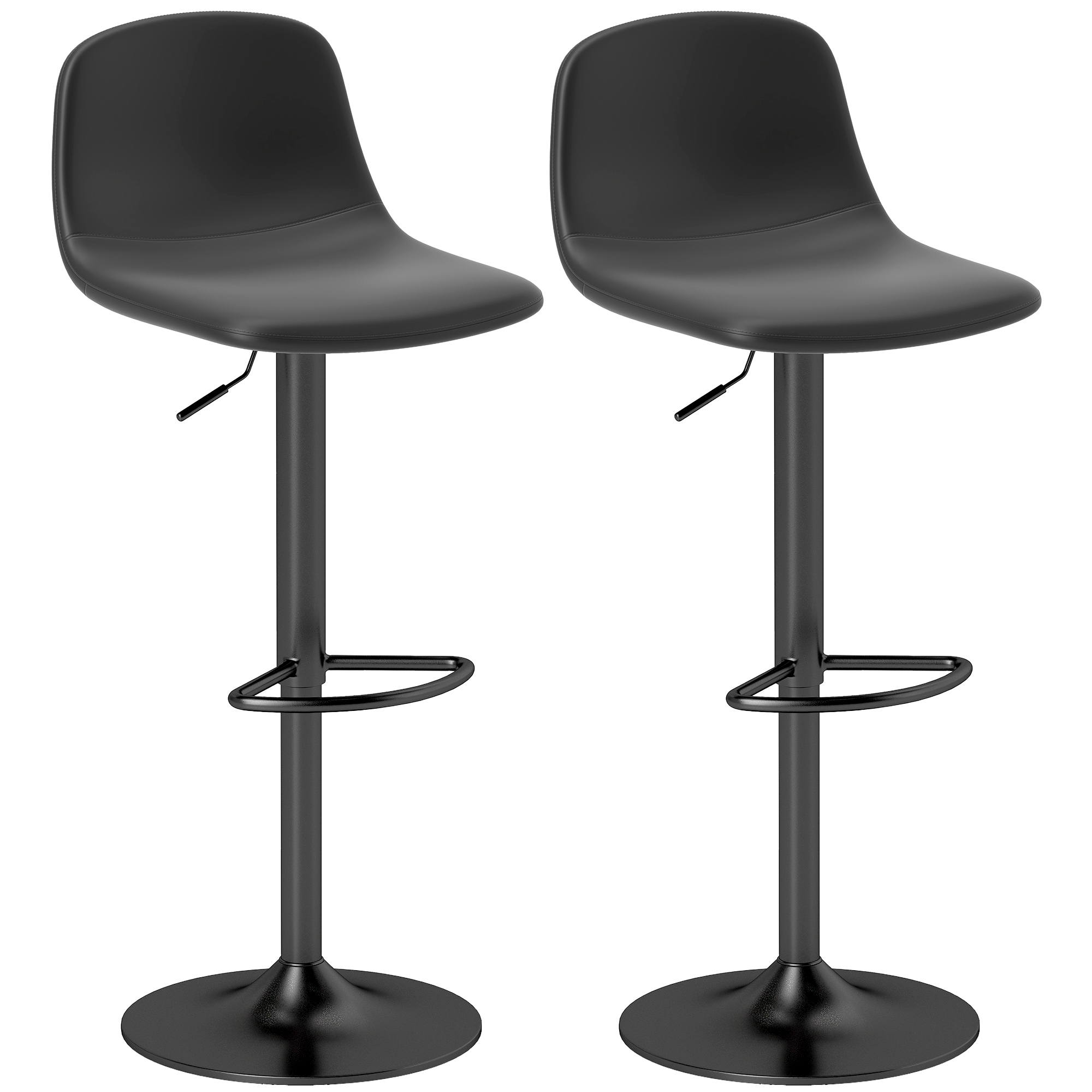 HOMCOM 2er-Set Barhocker, Barstühle mit Kunstlederbezug, drehbar, mit Rückenlehne und Fußstütze, Metallbasis, Schwarz
