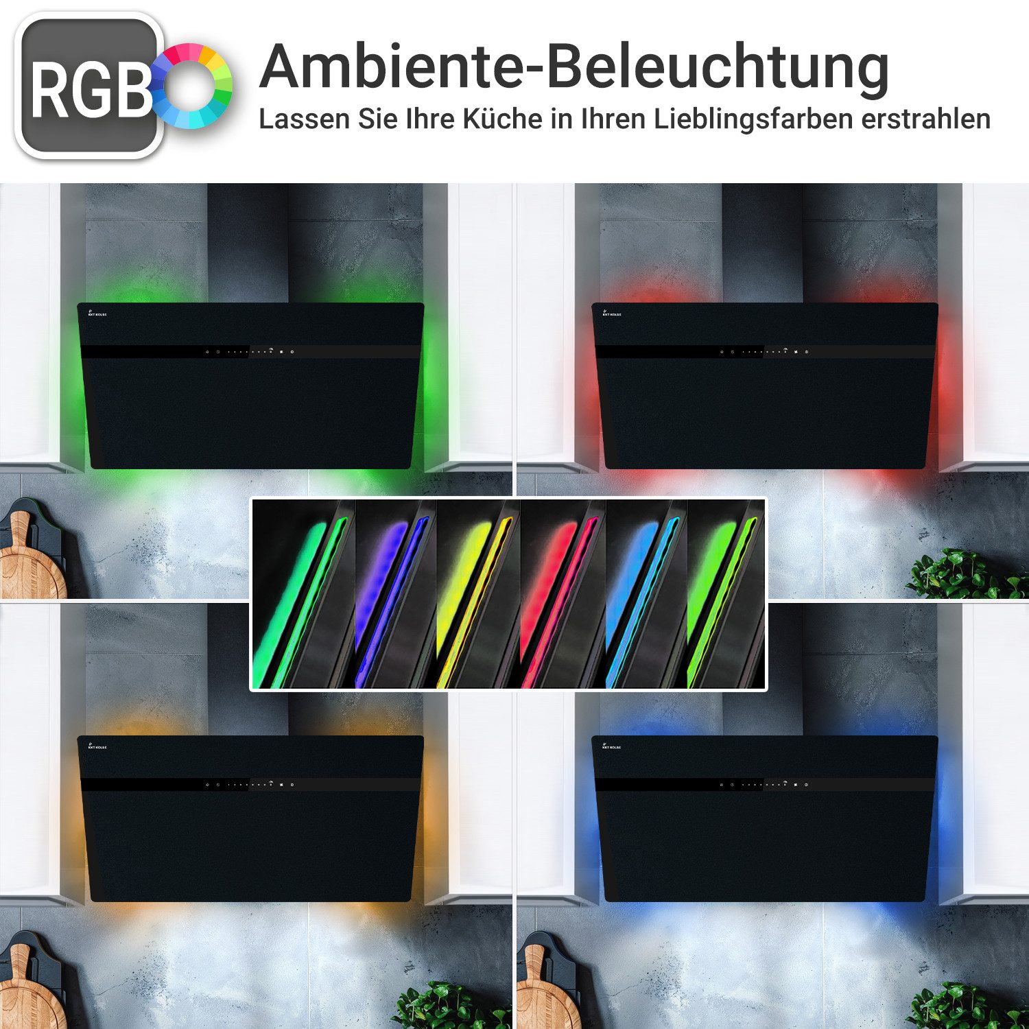 Wandhaube Wandhaube Dunstabzugshaube 80cm STYLE8005SMAO RGBW Ambientebeleuchtung