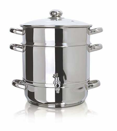 Euro Cuisine EC9500 Stove Top Steam Juicer, Stainless Steel Steam Juice Extractor, 5 Qt. Water Reservoir, 8 Qt. Juice Container with Spigot, 8 Qt. Steamer Basket, Glass Lid   Steam Juicer for Canning: Home & Kitchen