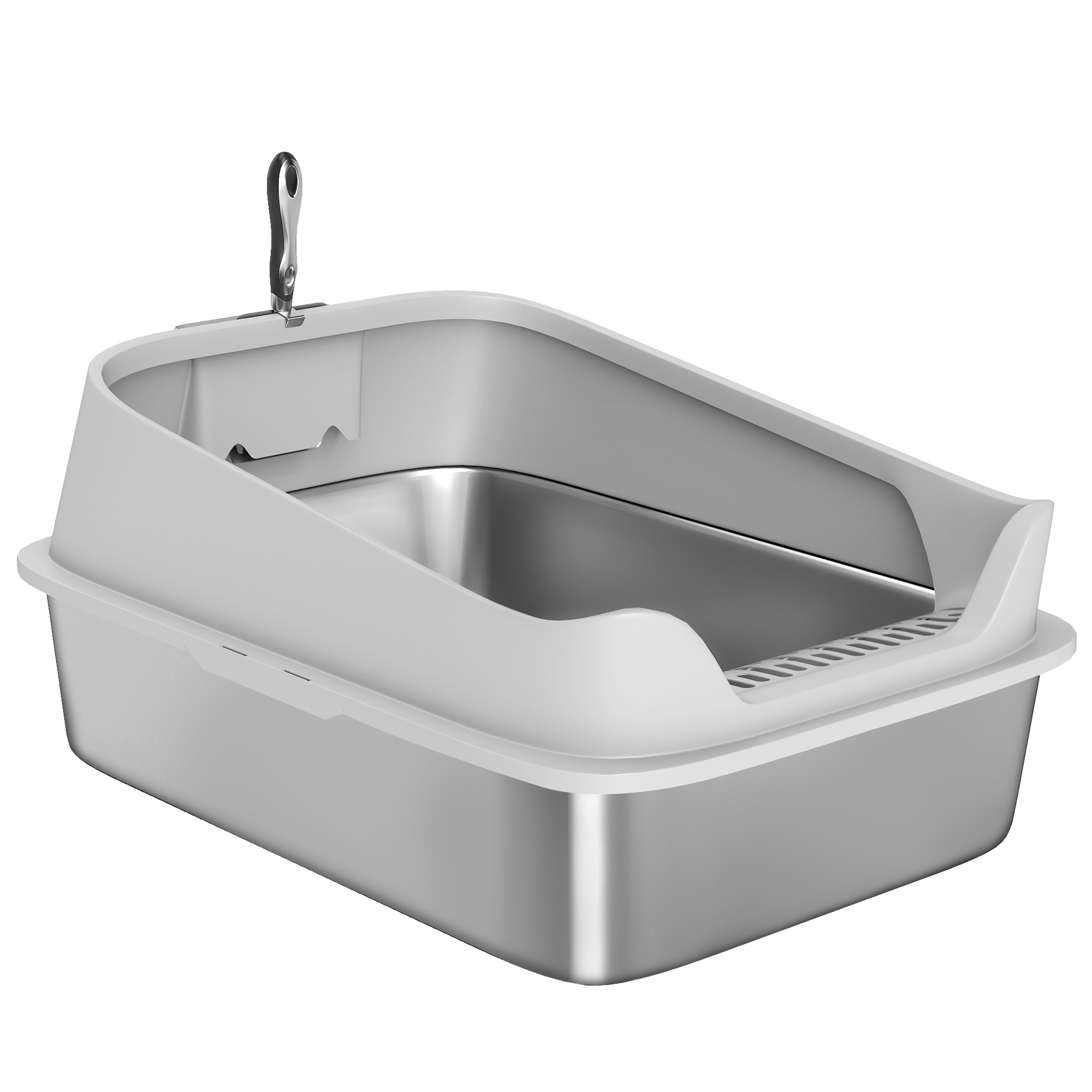 PawHut Katzentoilette aus Edelstahl XXL mit hohem Rand und leicht zu reinigender Schaufel Auslaufschutz 70x50x30 cm Grau