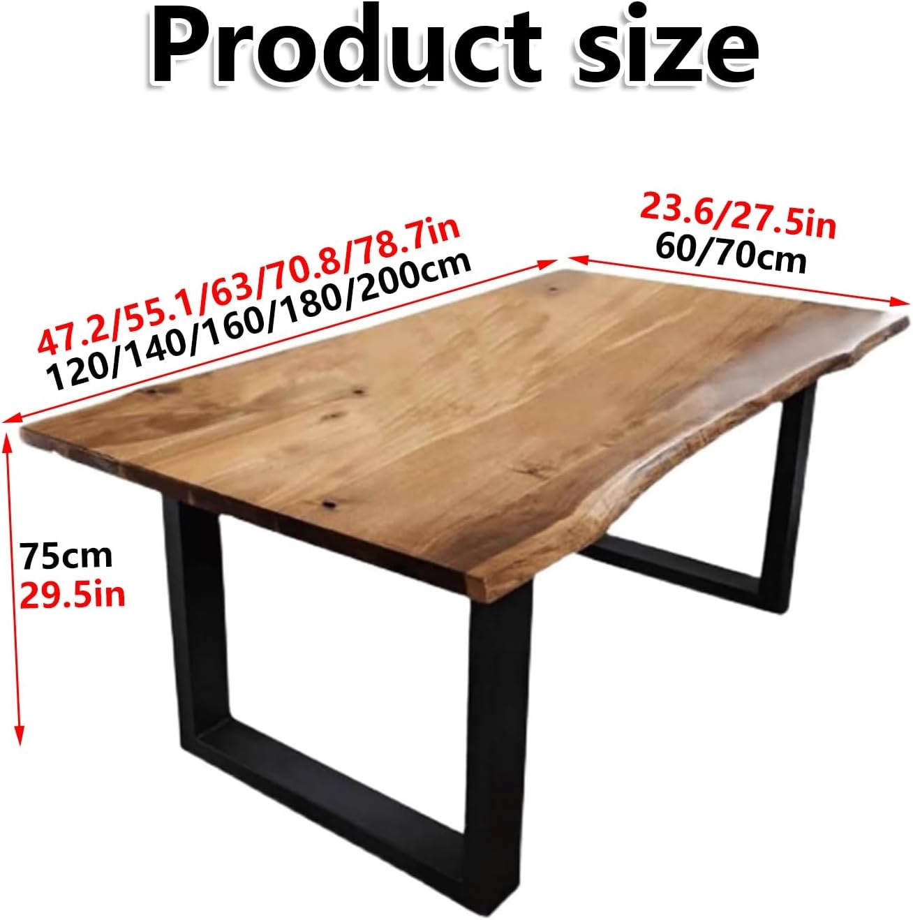 Tavolo da pranzo in legno massello Live Edge, tavolo rettangolare da fattoria industriale con base in metallo, per cucina e sala da pranzo (L160 x L70 x A75 cm) – Design rustico durevole mobili